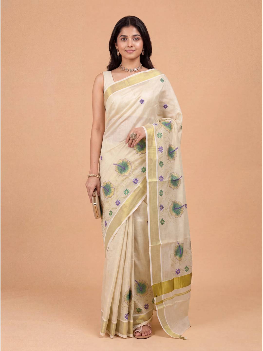 Women Tissue Gold Embroidered Saree KLS32