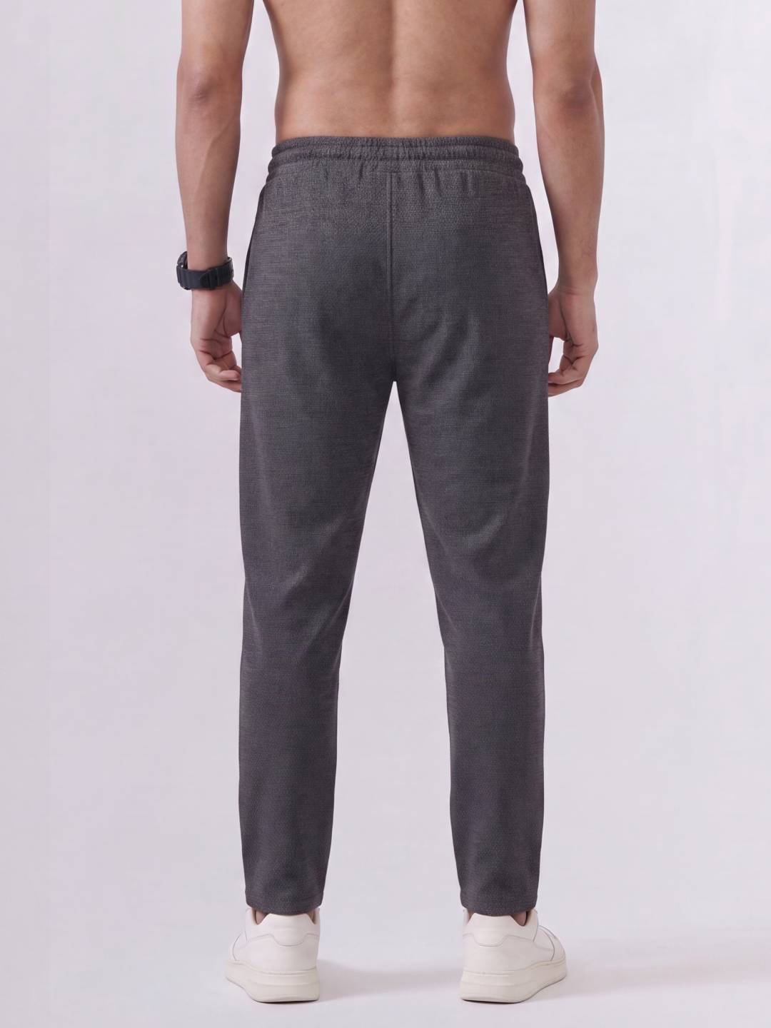 Cotton Rich Regular Fit Charcoal Melange Popcorn Track Pant PTK4