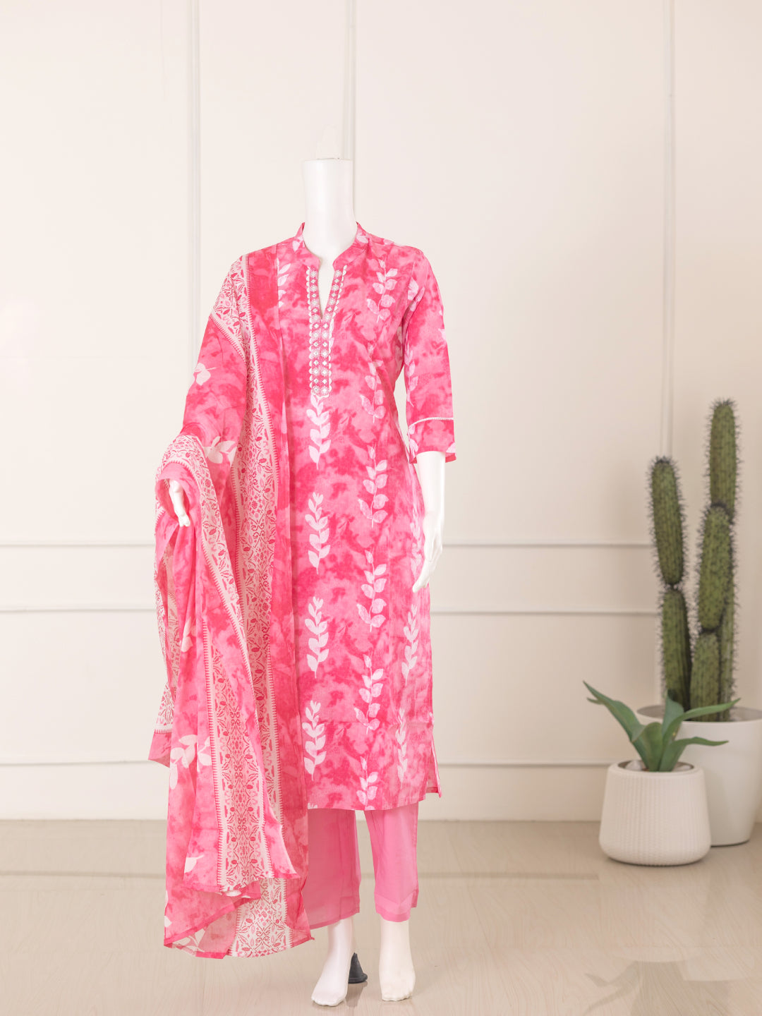 Women Pink Cotton Kurti Set EKS59