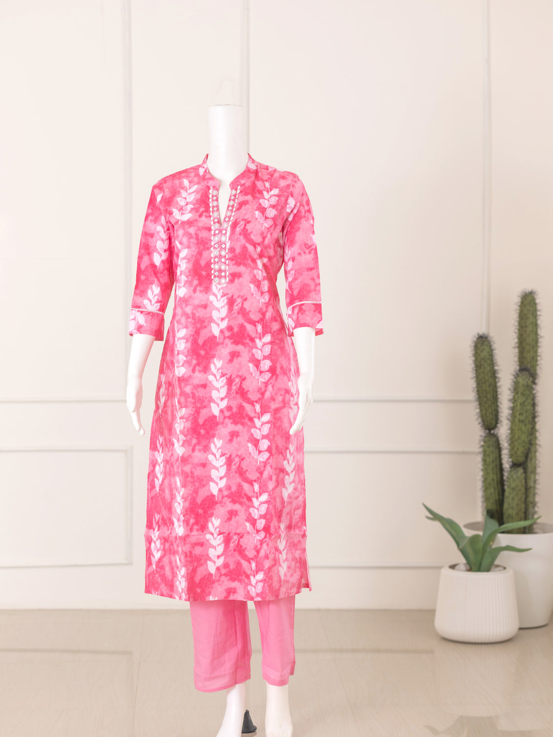 Women Pink Cotton Kurti Set EKS59