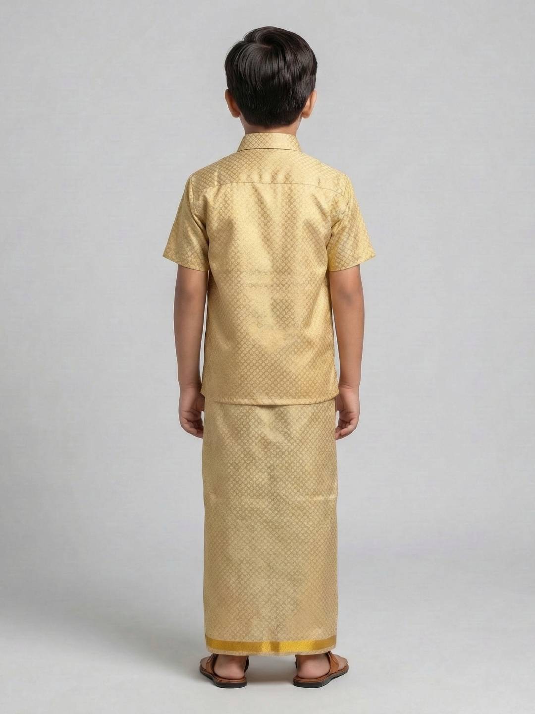 Boys Gold Tissue Jacquard Shirt with Matching Dhoti Set GDP3