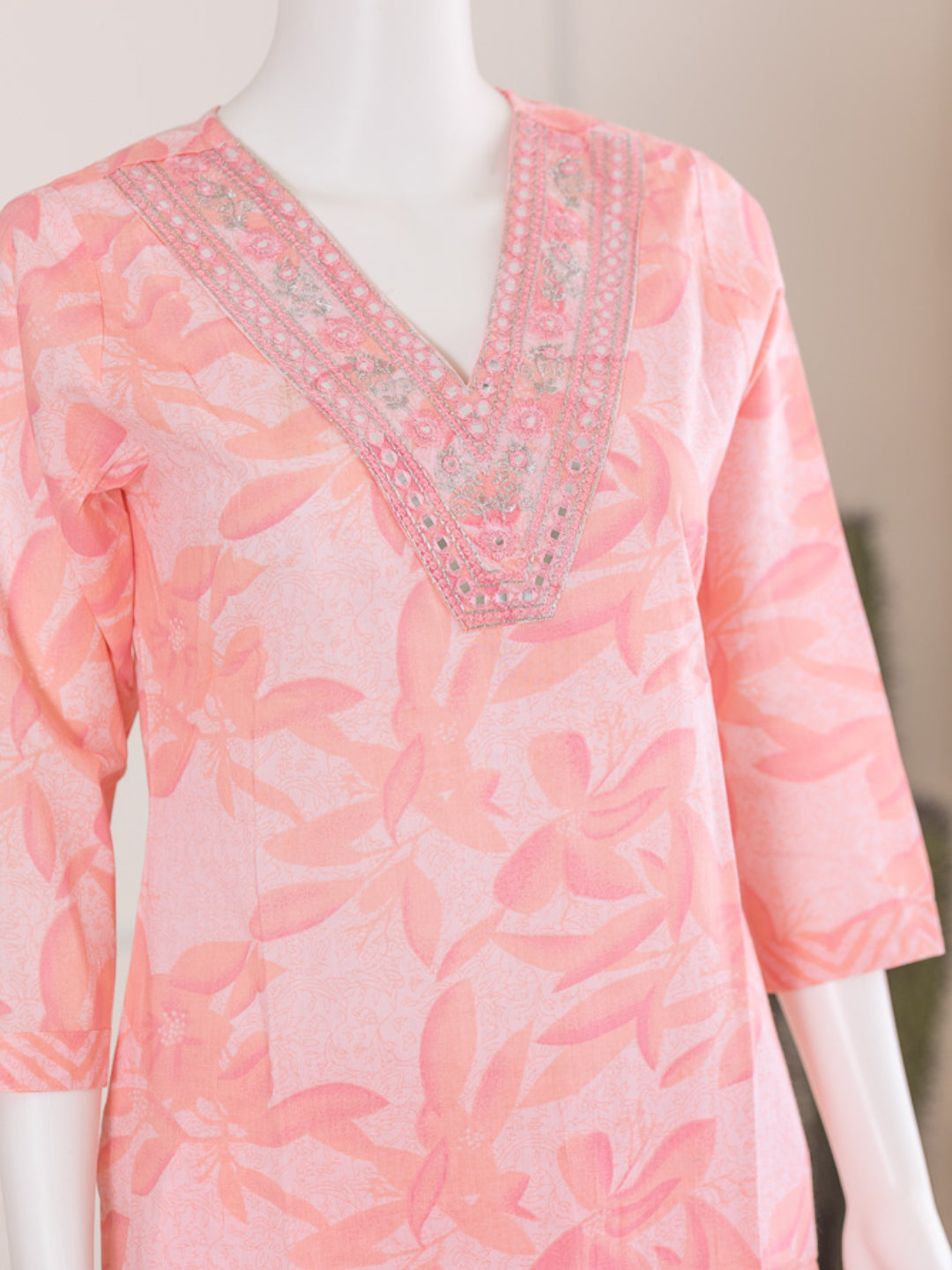 Women Pink Cotton Kurti Set EKS68