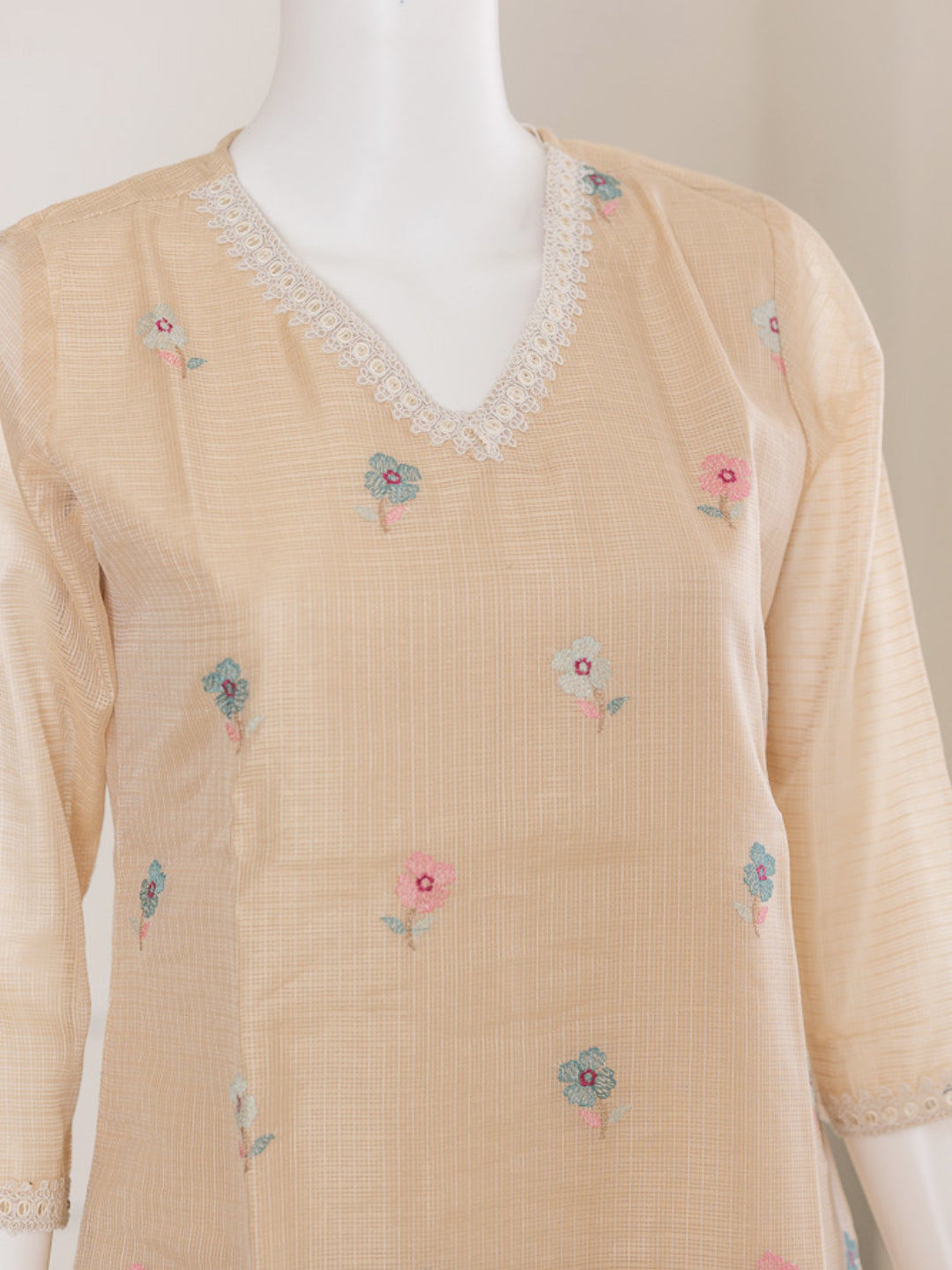 Women Beige Cotton Kurti Set EKS62