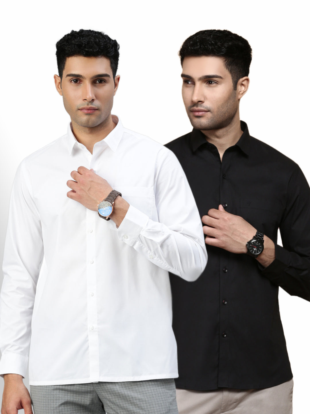 Mens Black and White Full Sleeves Shirt Combo