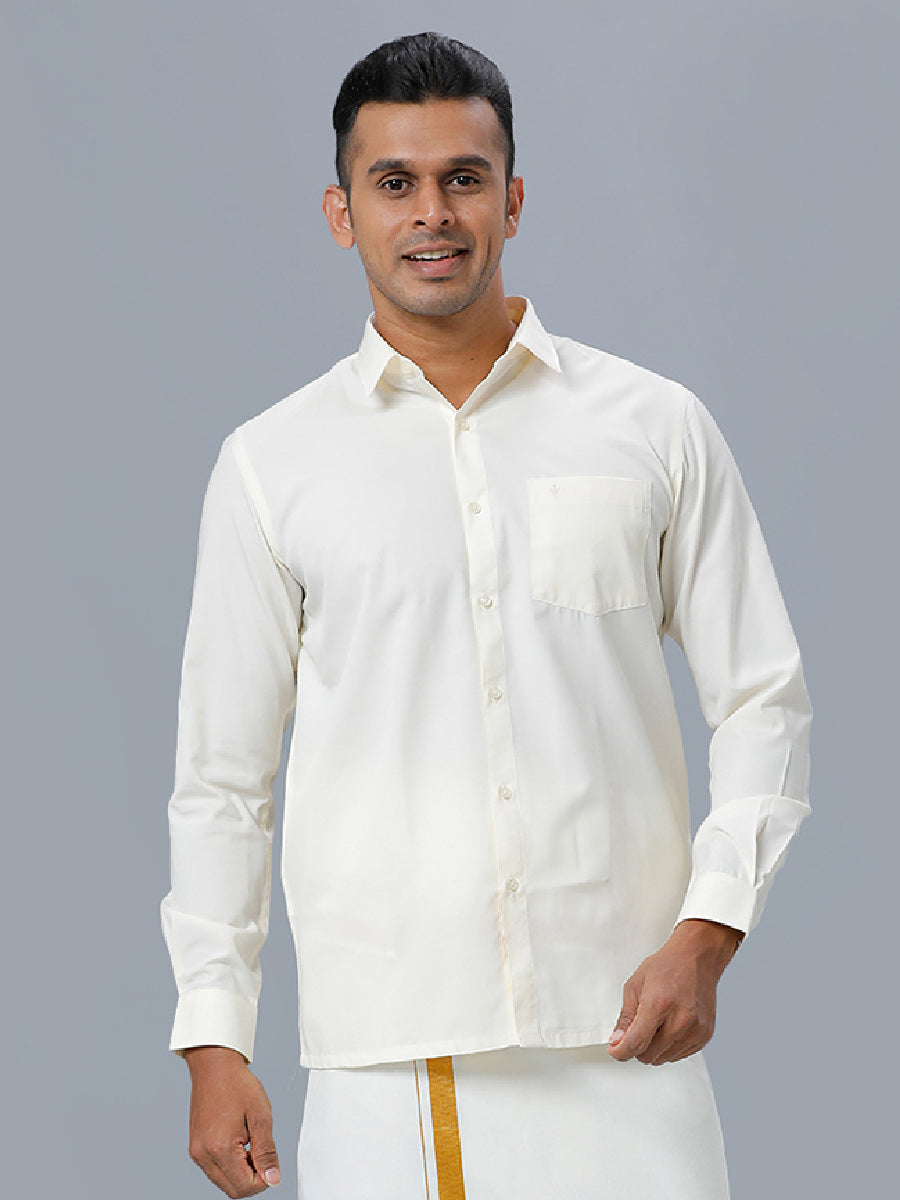 Mens Cotton Cream Shirt  Manavalan