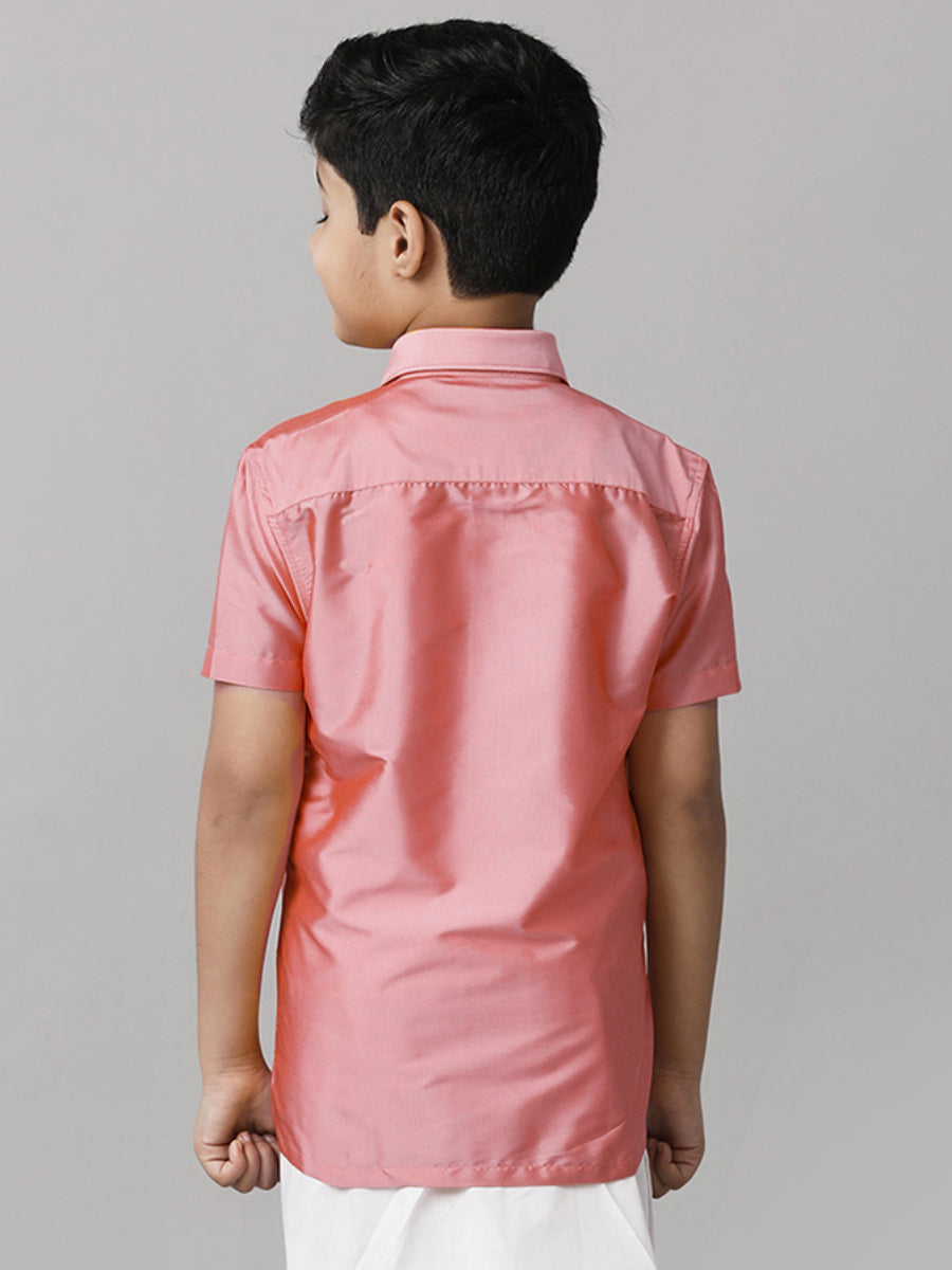 Boys Pink Half Sleeves Shirt with White Dhoti Combo K45