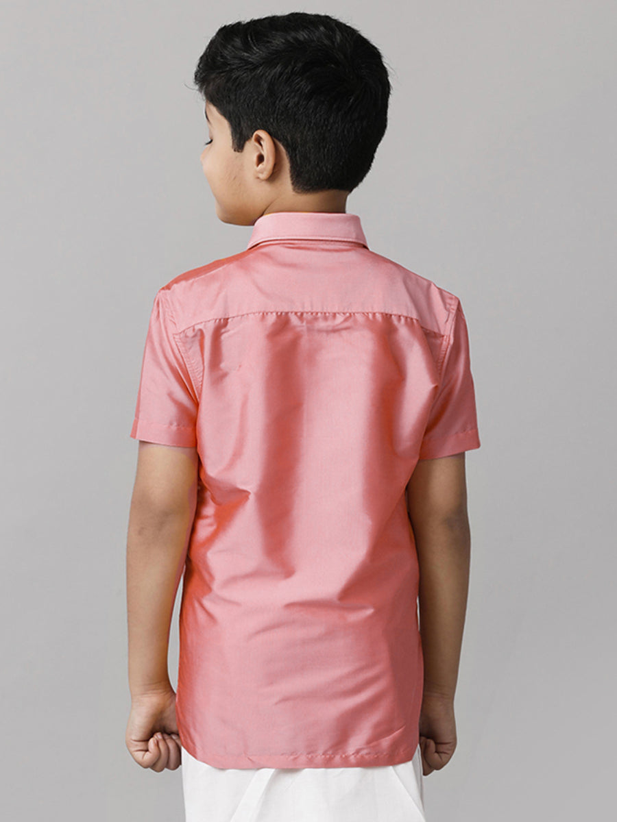 Boys Silk Cotton Pink Half Sleeves Shirt K45-Back view