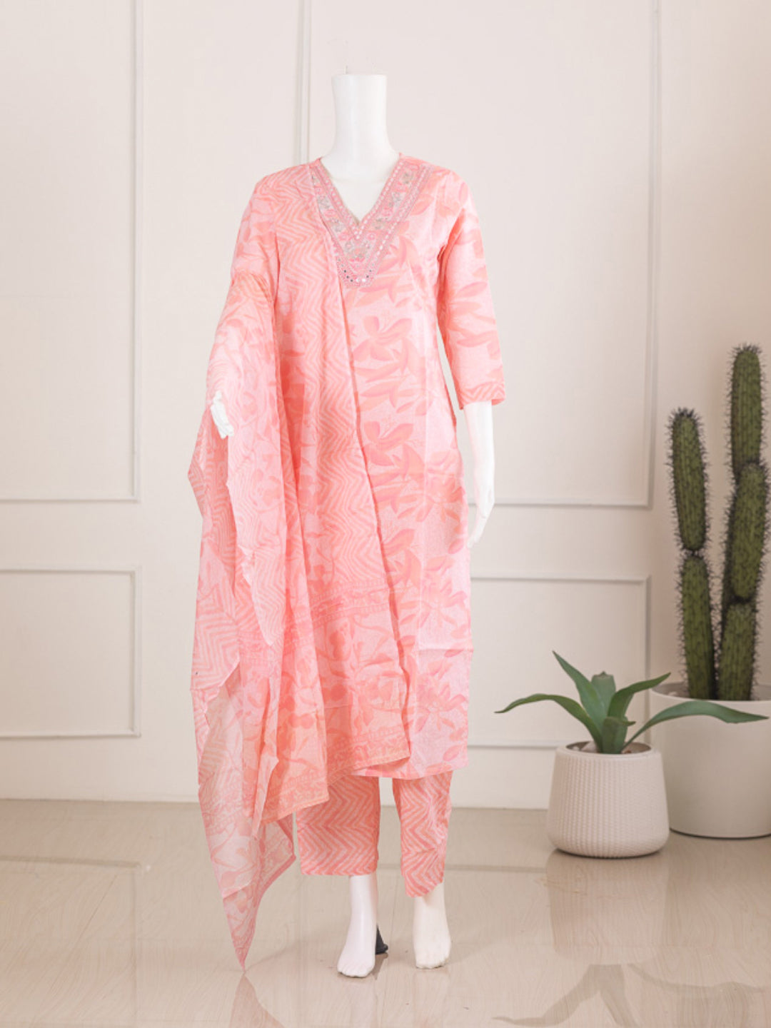 Women Pink Cotton Kurti Set EKS68