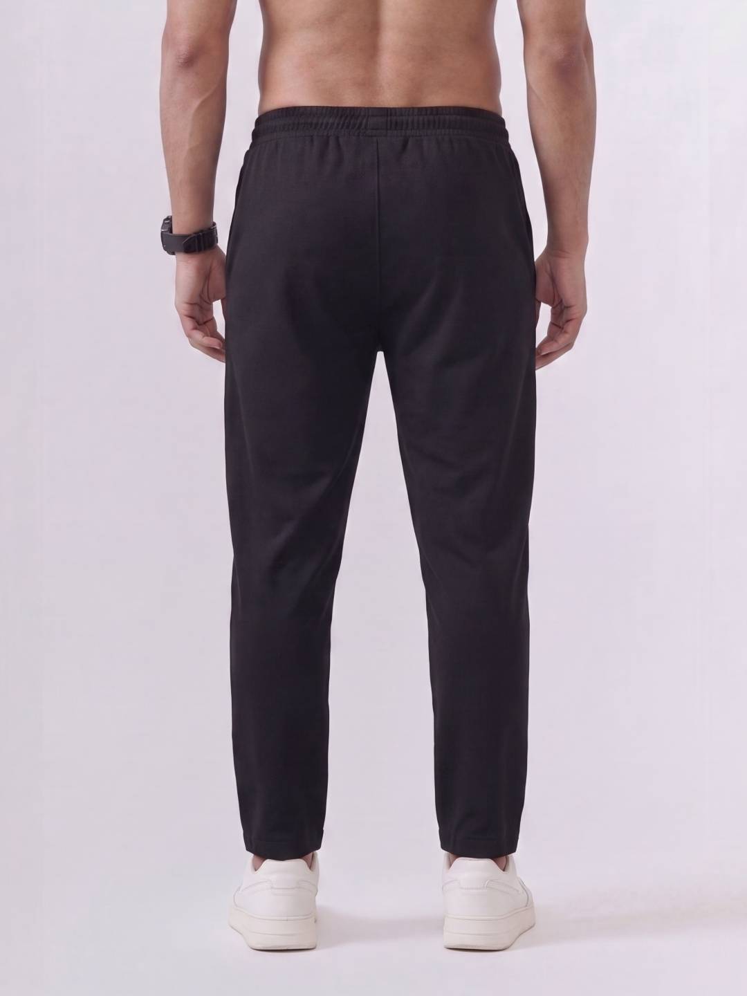 Cotton Rich Regular Fit Black Popcorn Track Pant PTK5