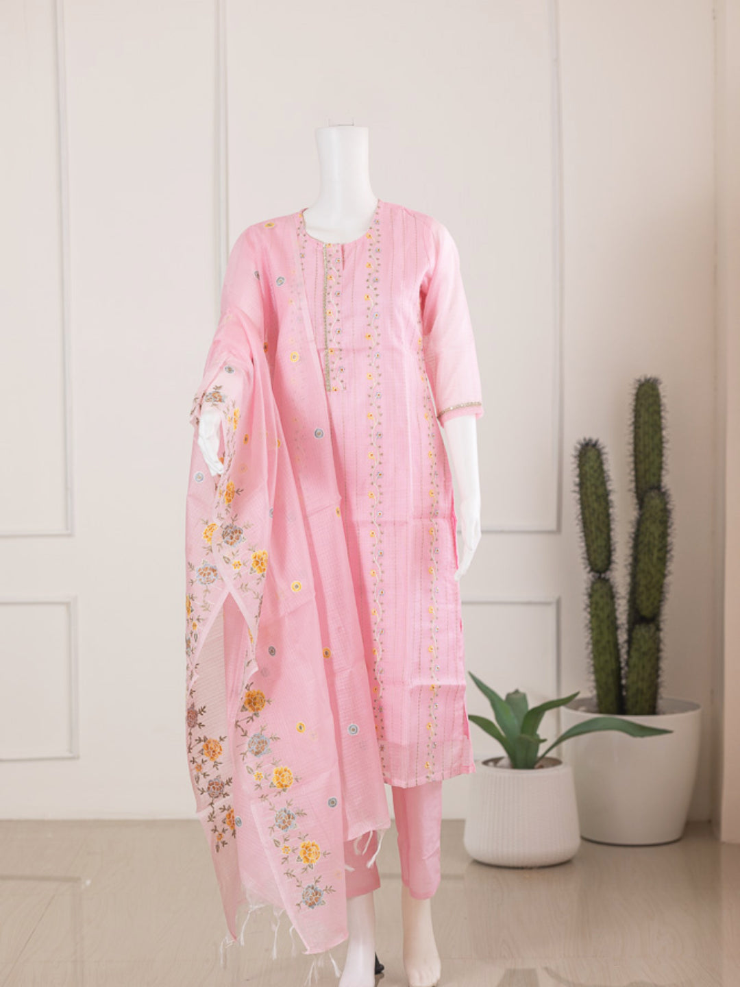 Women BabyPink Cotton Kurti Set EKS61