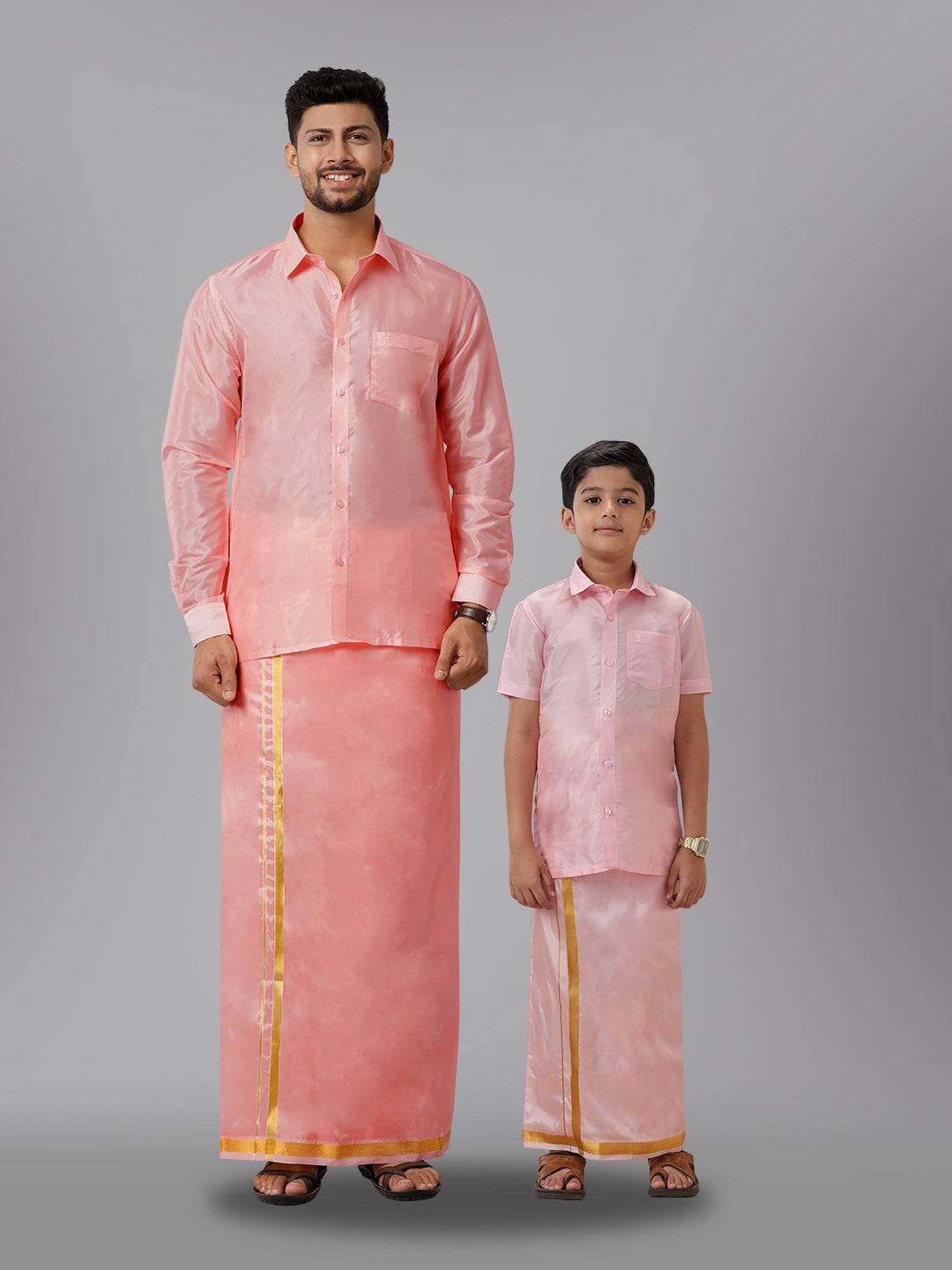 Father & Son Full Sleeves Art Silk Combos Swayamvara Pink