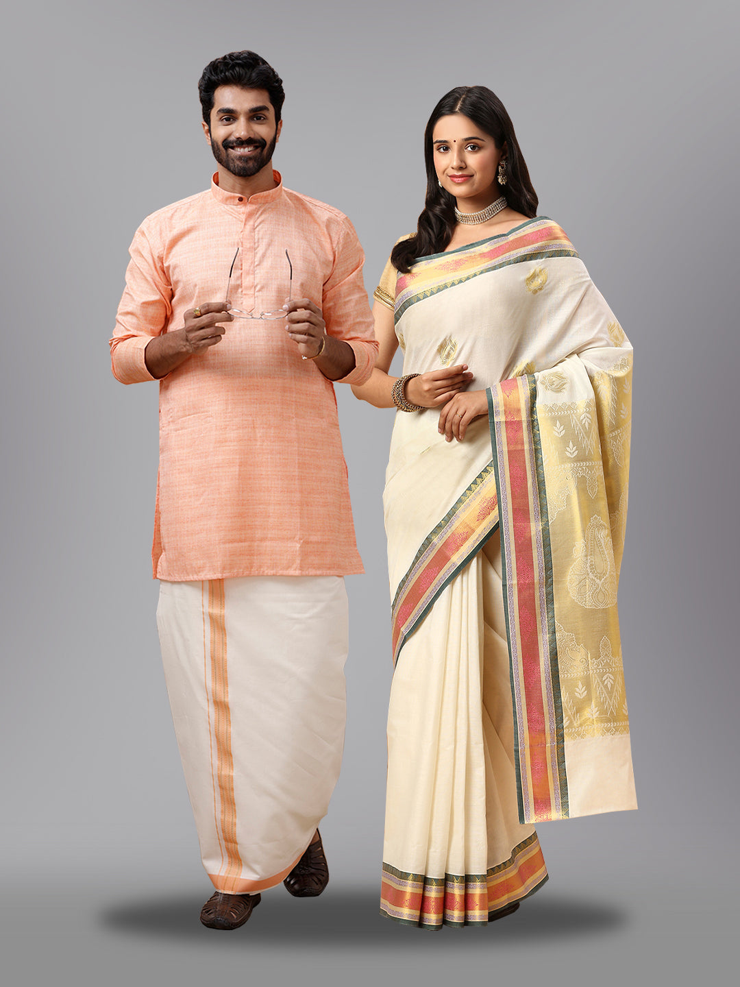 Couple Combo Kurta Dhoti & Saree Sets KS100