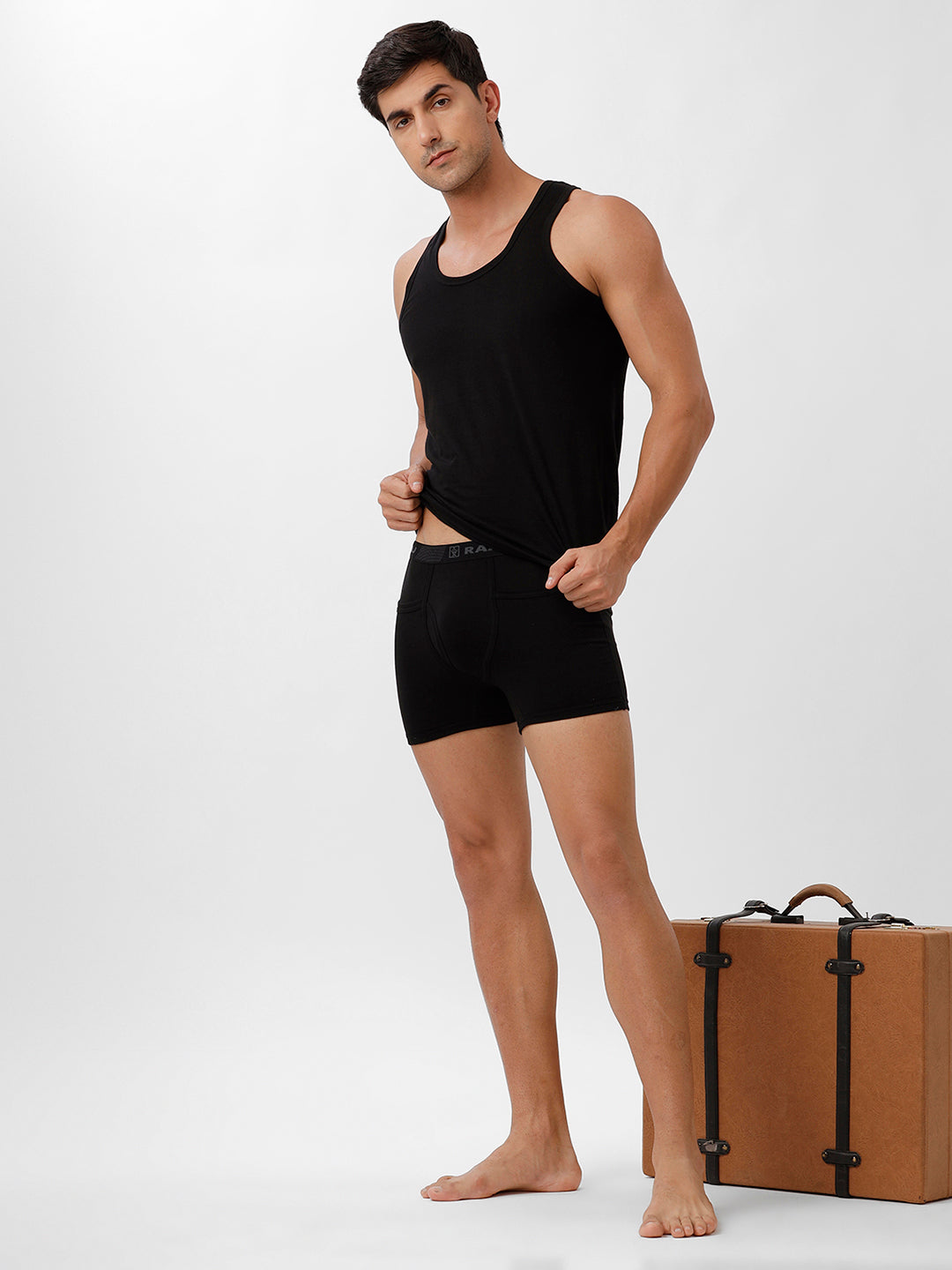 Men Vest & Pocket Trunk Combo Black