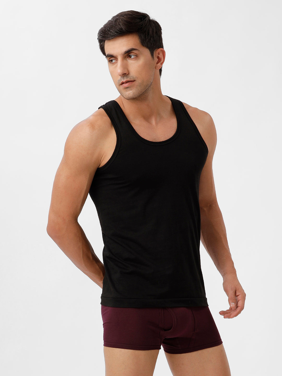 Men Black Vest & Without Pocket GrapeWine Trunk Combo