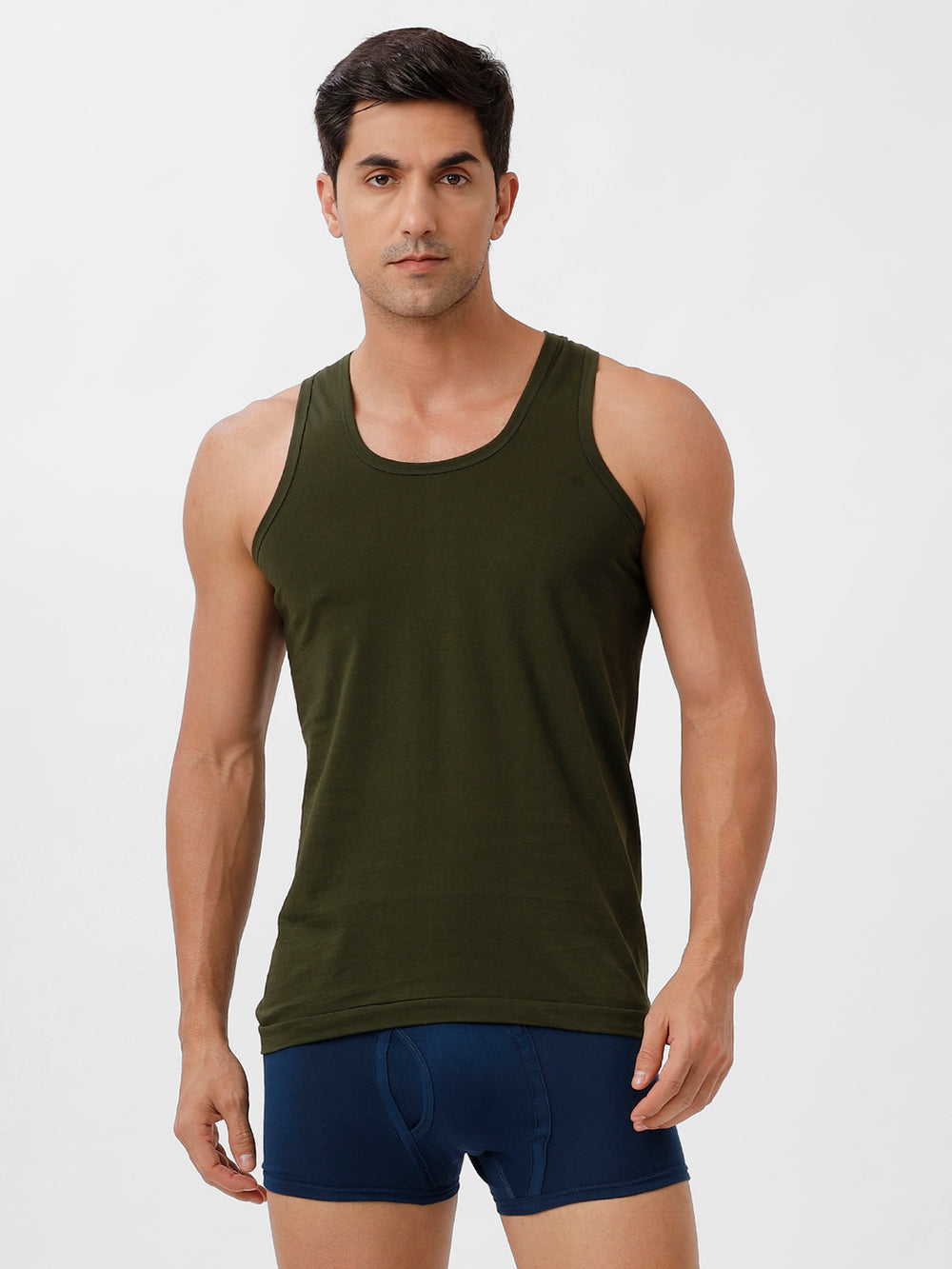 Ramraj Men Green Vest & SP Blue Without Pocket Trunk Combo