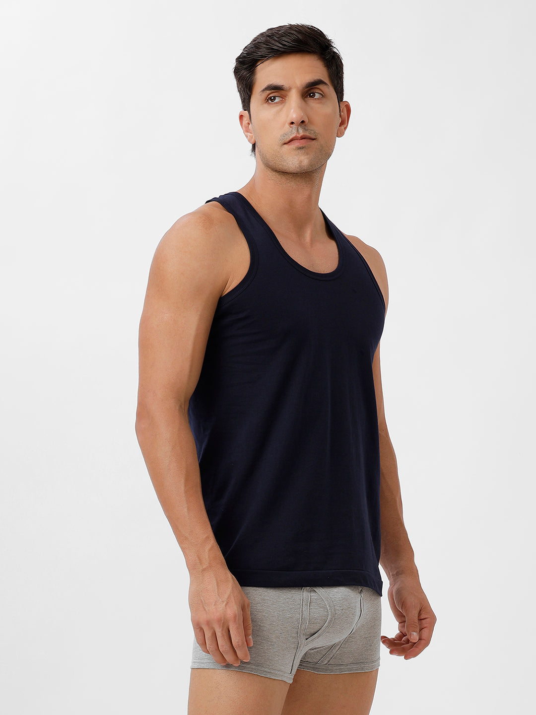 Men Navy Vest & GreyMelange Without Pocket Trunk Combo