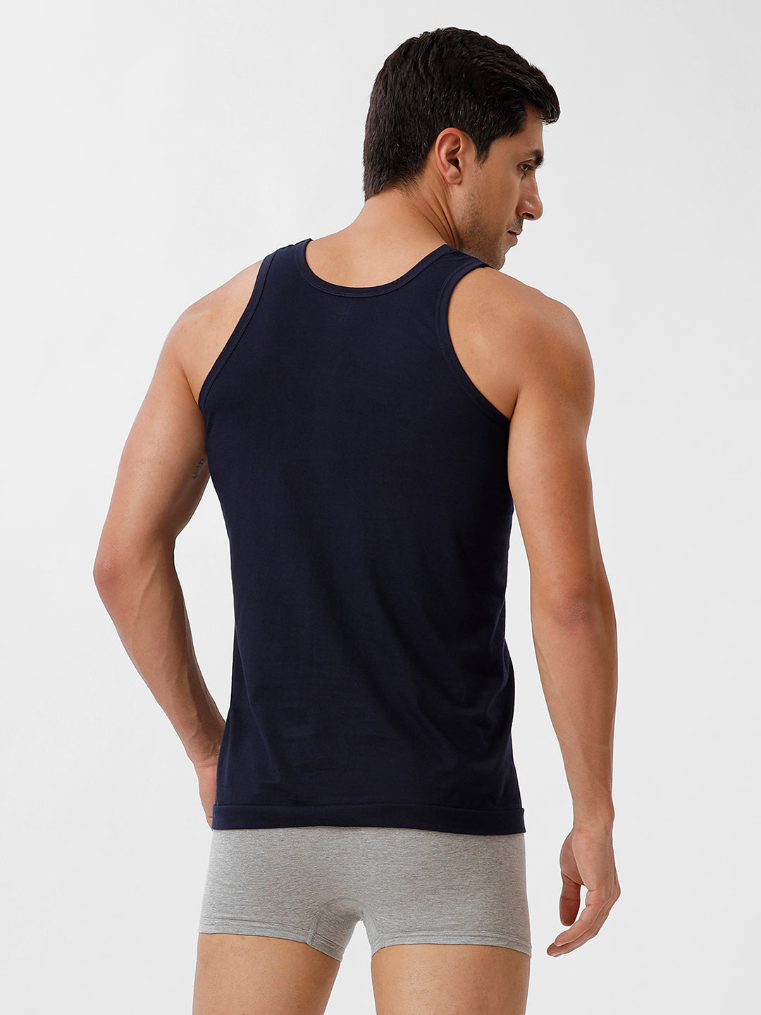 Men Navy Vest & GreyMelange Without Pocket Trunk Combo