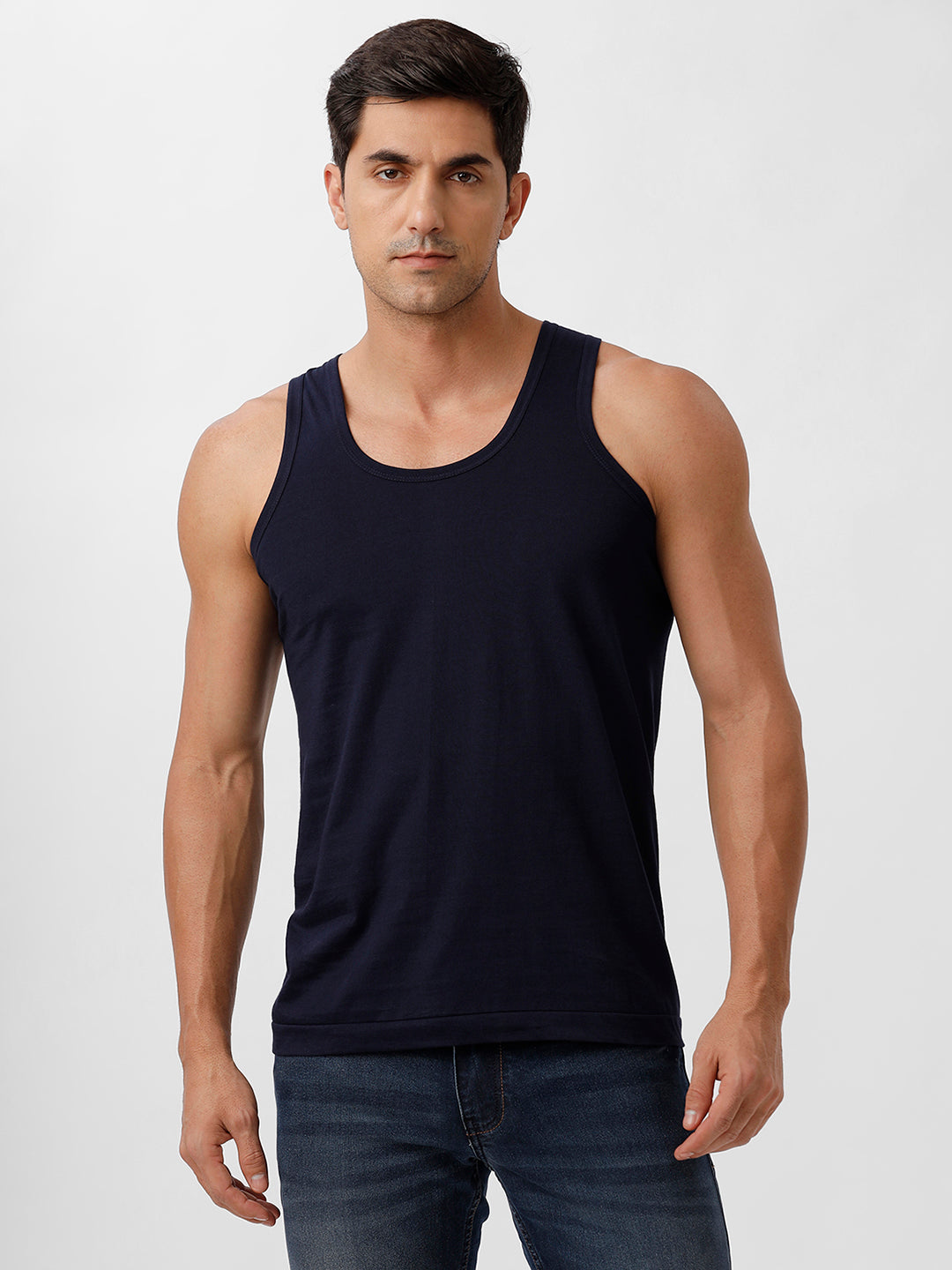 Men Fine Cotton Navy Vest RN Sukra (2 PCs Pack)