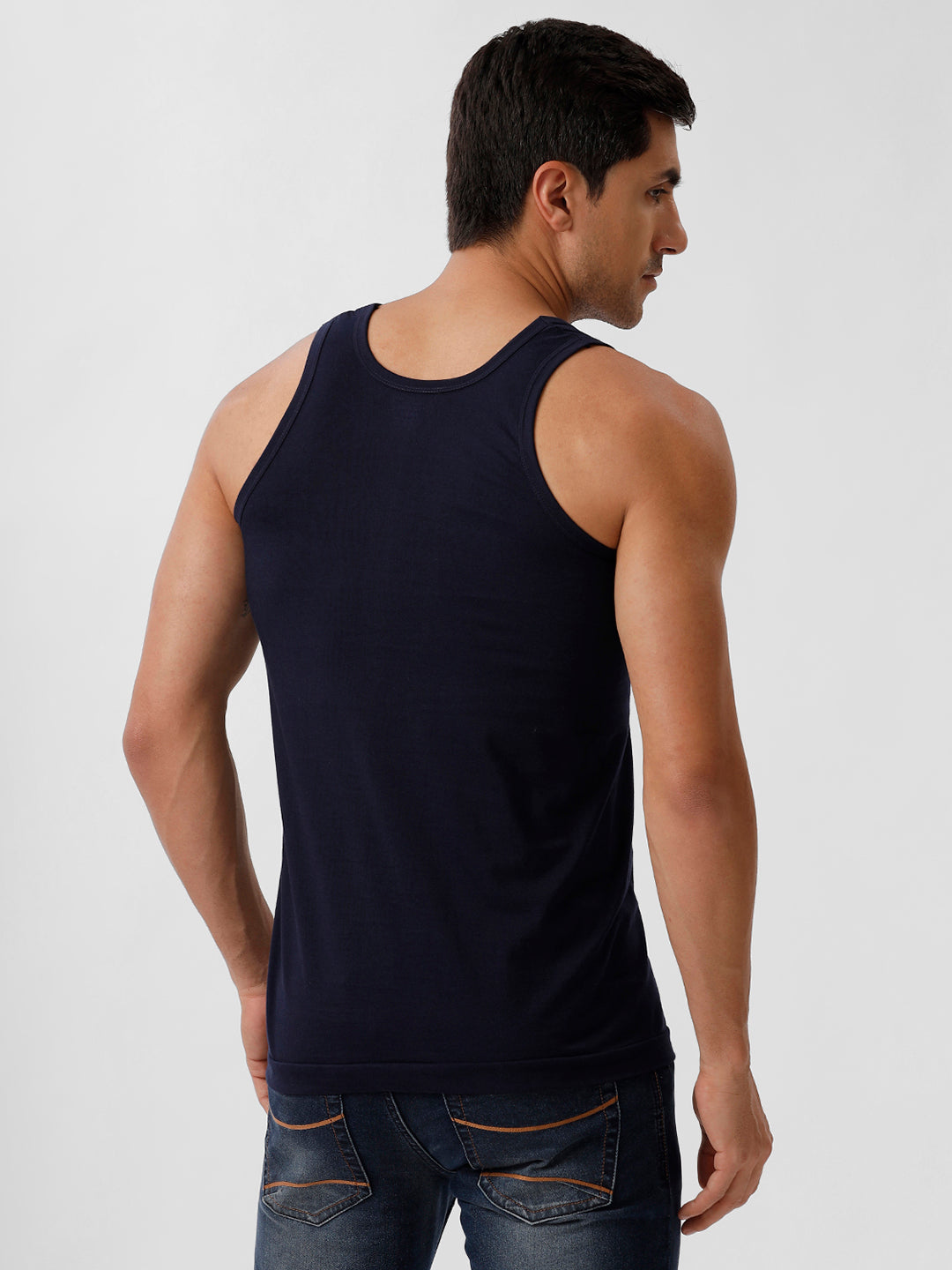 Men Fine Cotton Navy Vest RN Sukra (2 PCs Pack)