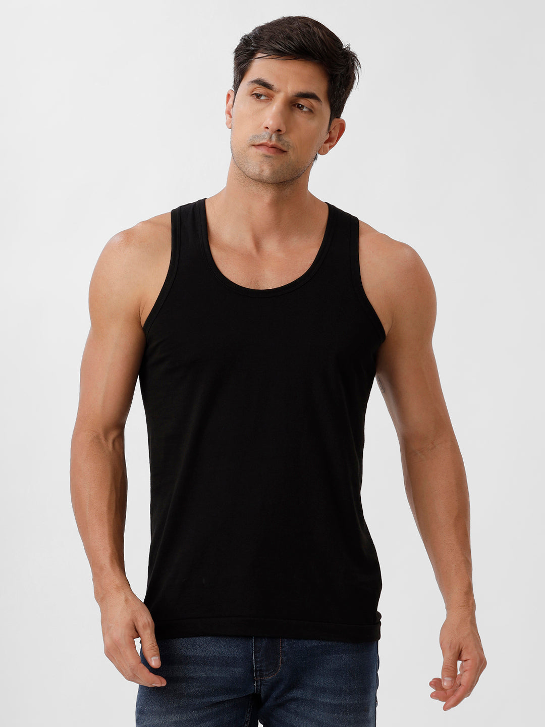 Men Fine Cotton Vest Black RN Sukra (2 PCs Pack)