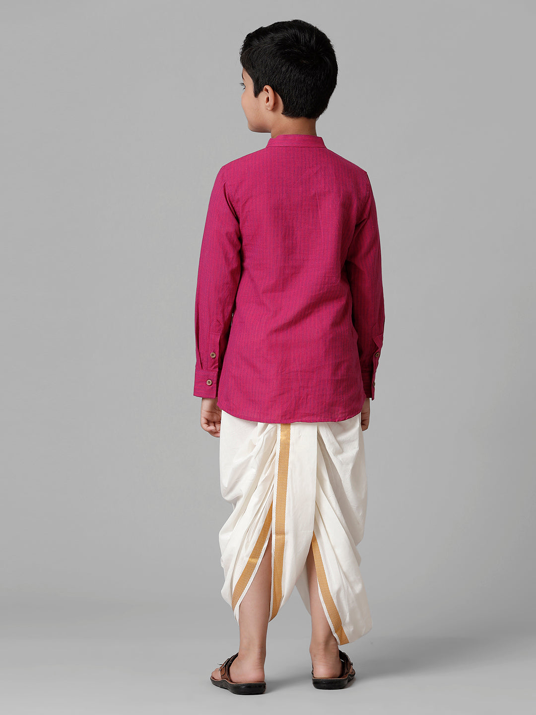 Boys Breeze Cotton Purple Kurta with Cream Elastic Panchakacham Towel Combo COT4-Back view