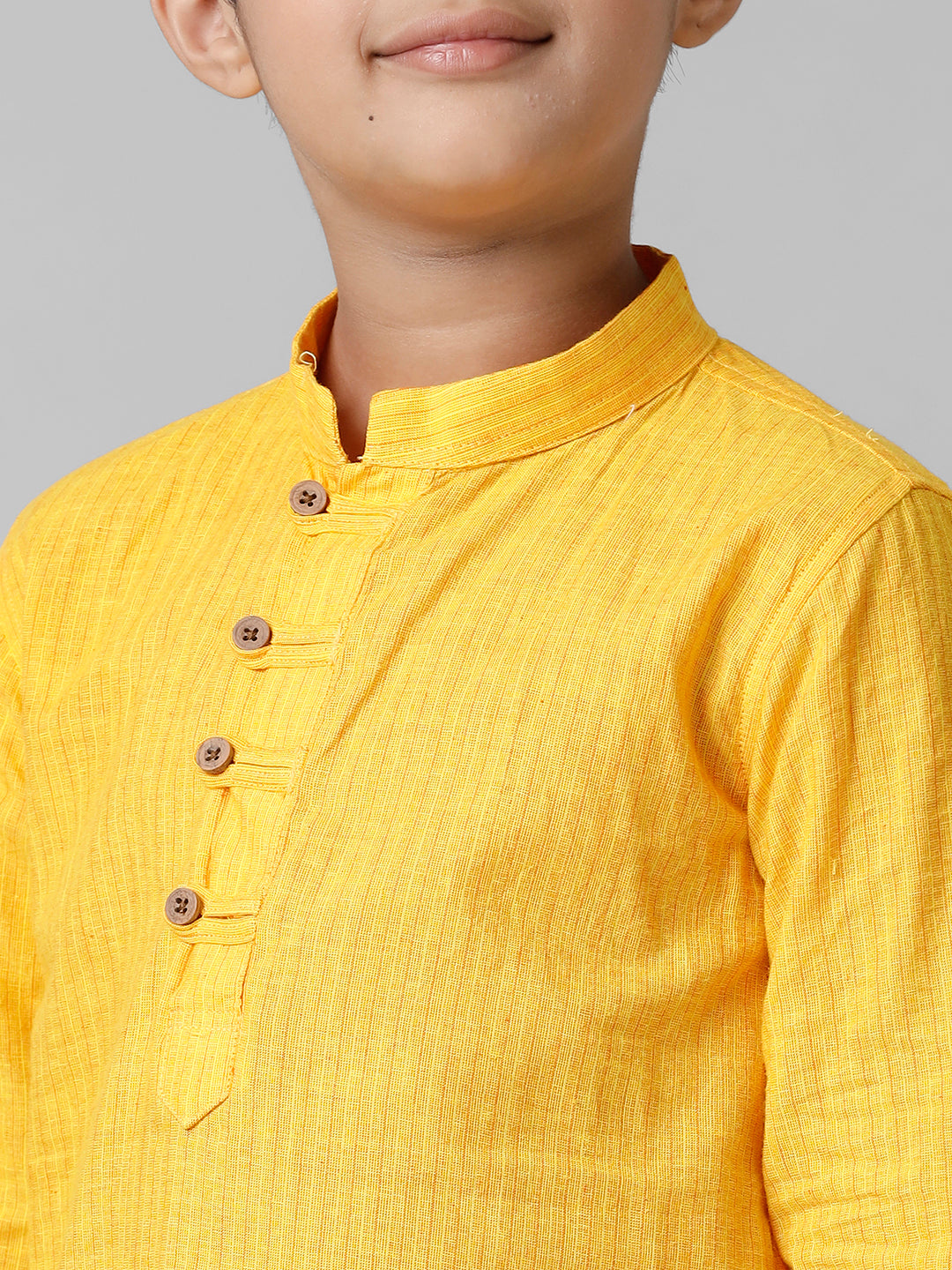 Boys Breeze Cotton Yellow Kurta with Cream Elastic Panchakacham Towel Combo COT7-Zoom view