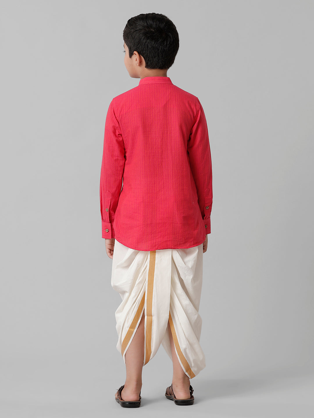 Boys Breeze Cotton Pink Kurta with Cream Elastic Panchakacham Towel Combo COT1-Back view