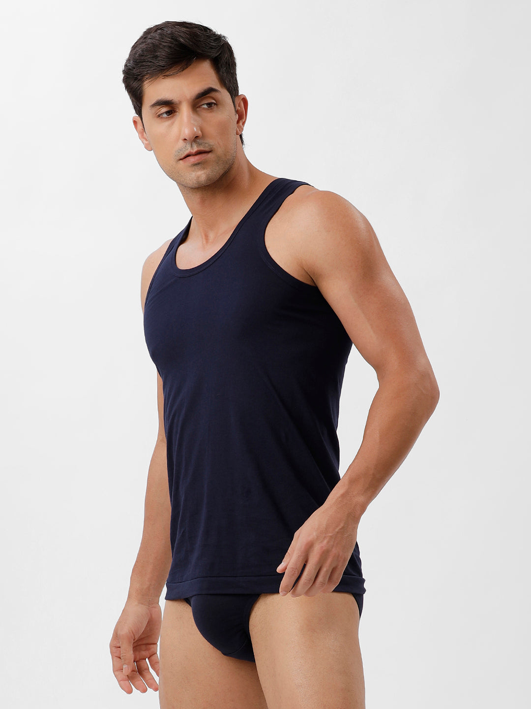 Men Vest & Outer Elastic Brief Combo Navy