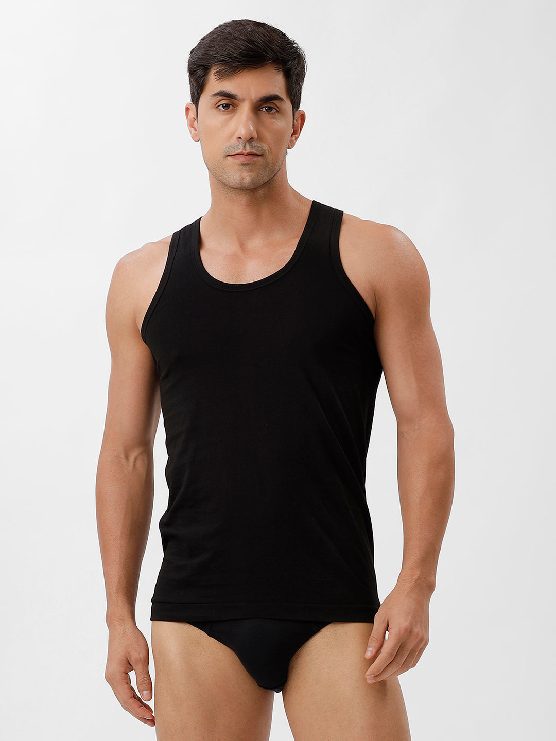 Men Vest & Outer Elastic Brief Combo Black