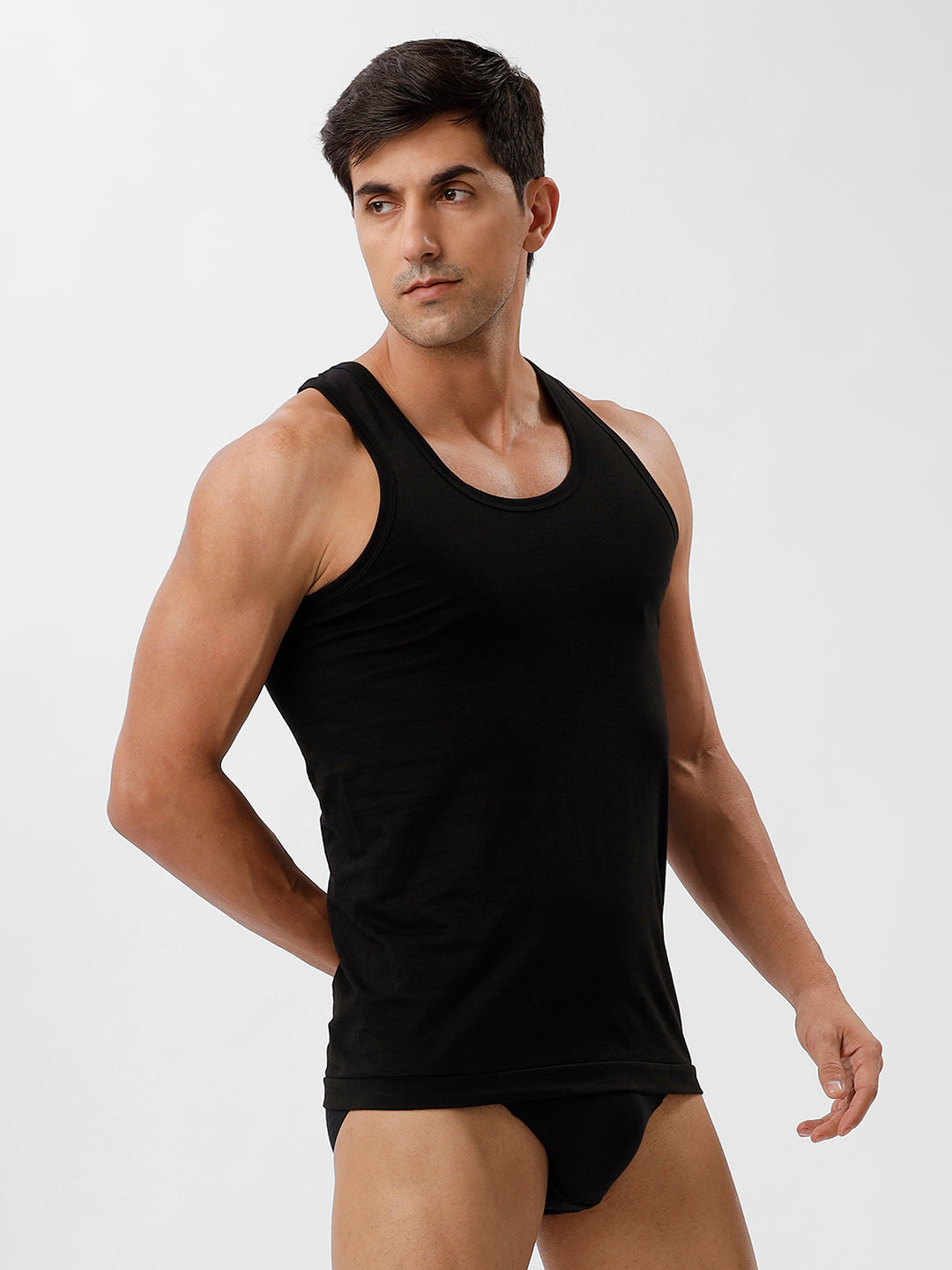 Men Vest & Outer Elastic Brief Combo Black