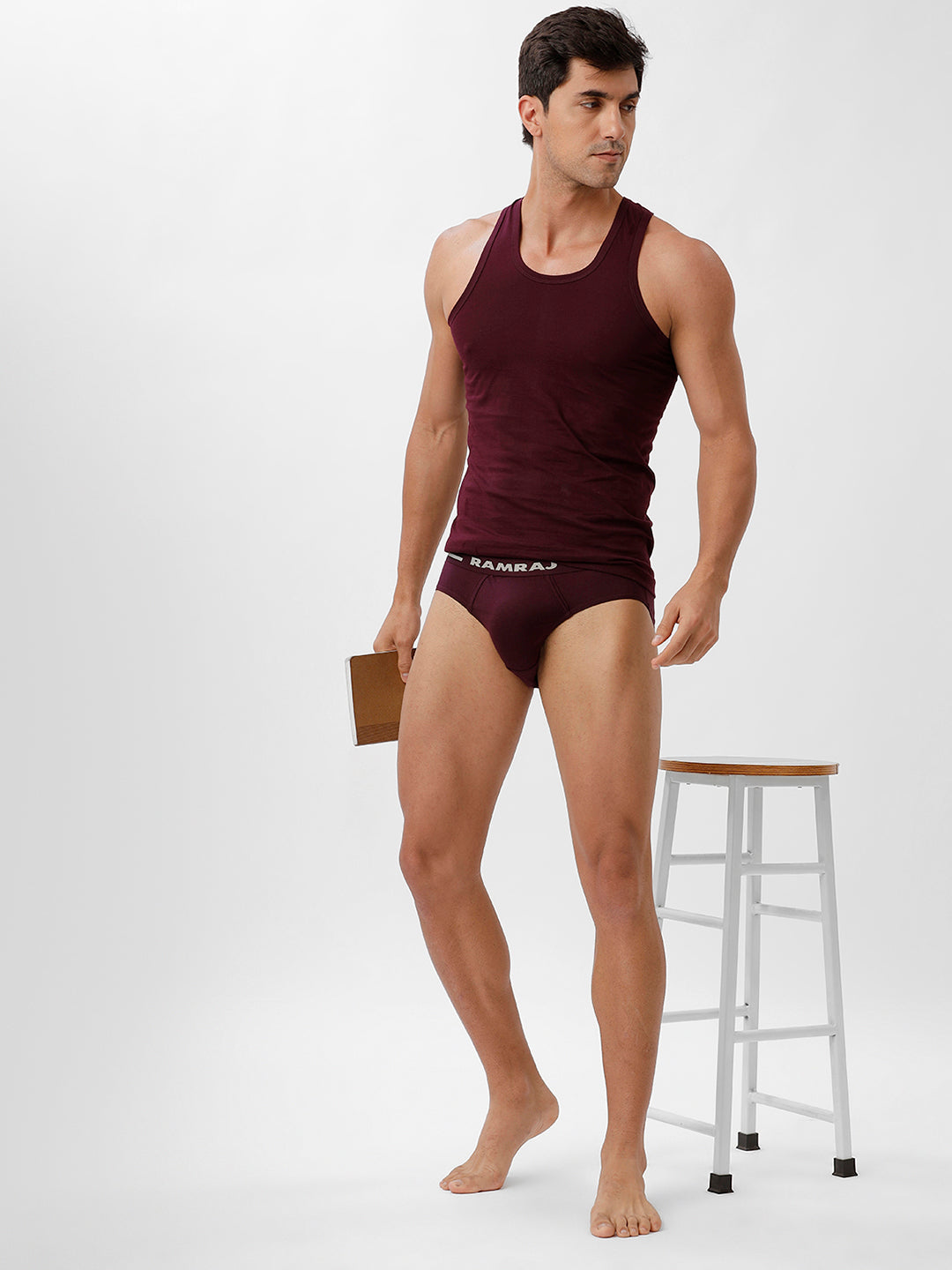 Men Vest & Outer Elastic Brief Combo Grape Wine