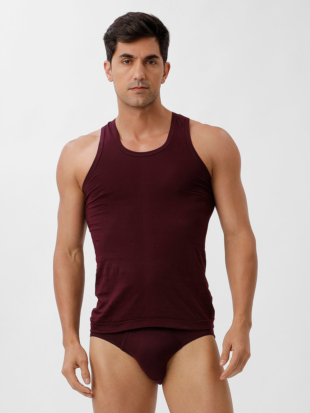 Men Vest & Outer Elastic Brief Combo Grape Wine