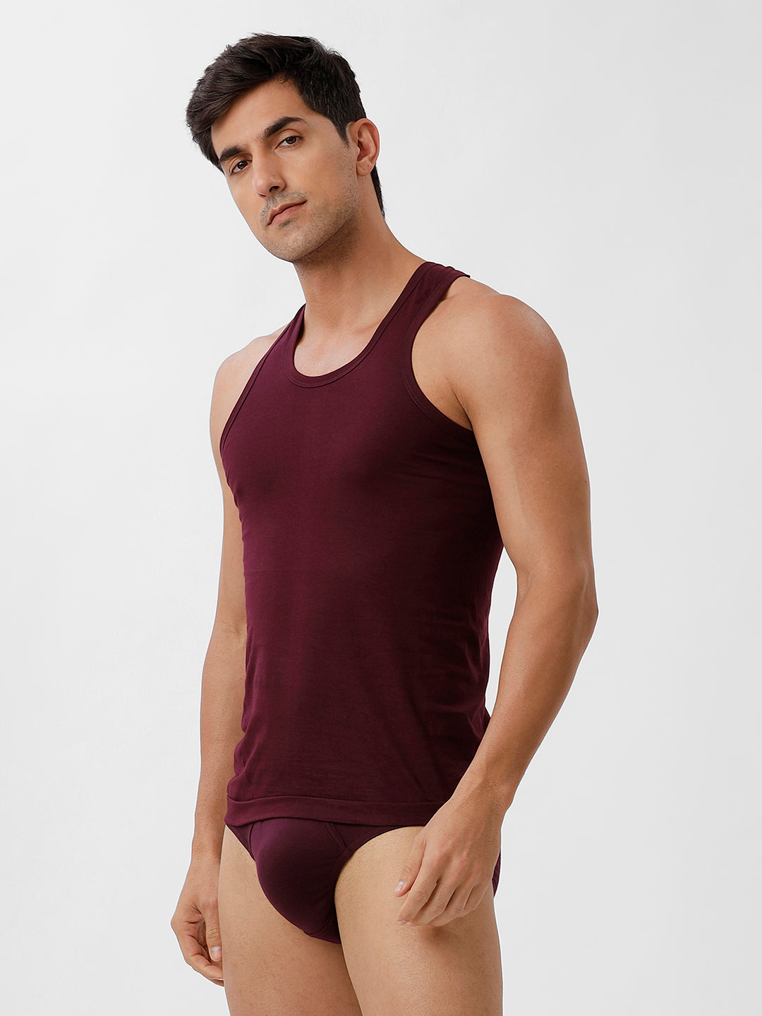 Men Vest & Outer Elastic Brief Combo Grape Wine