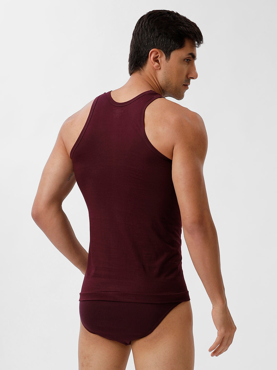 Men Vest & Outer Elastic Brief Combo Grape Wine