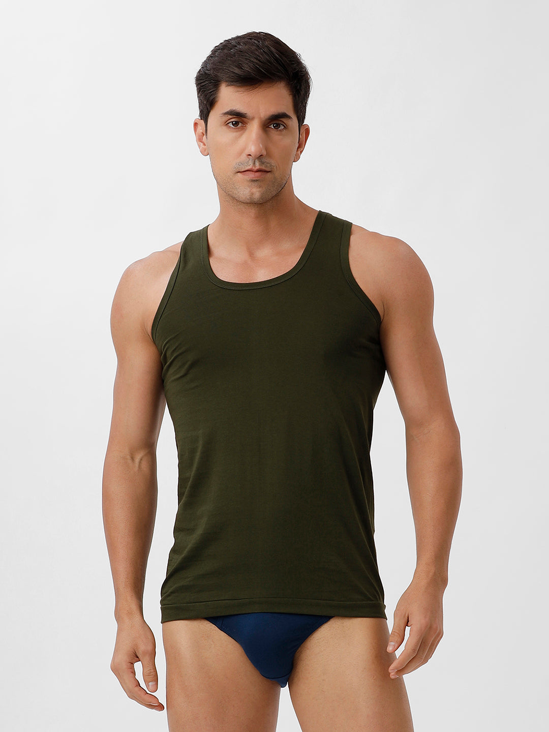 Men Green Vest & SP Blue Outer Elastic Brief Combo