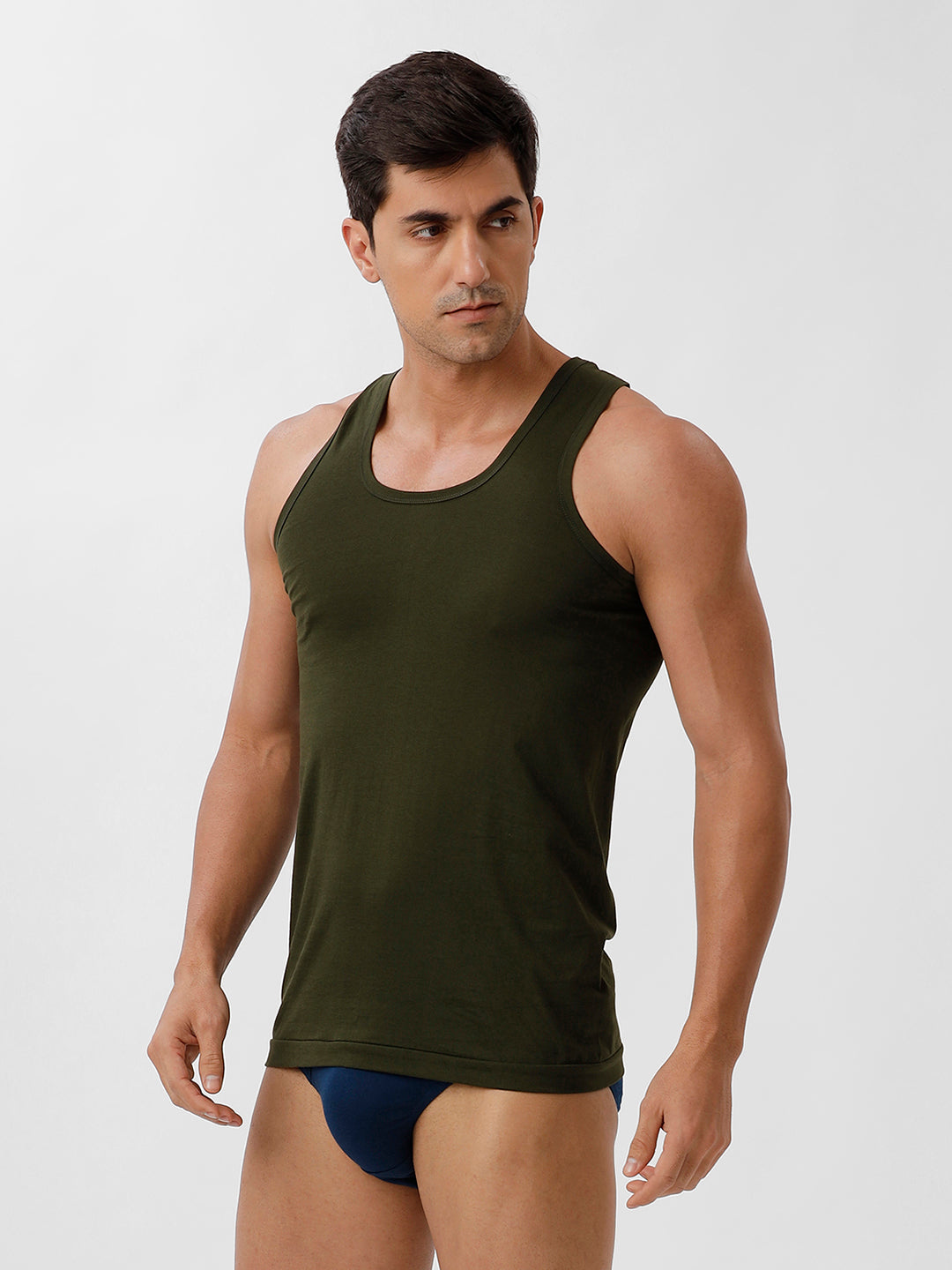 Men Green Vest & SP Blue Outer Elastic Brief Combo