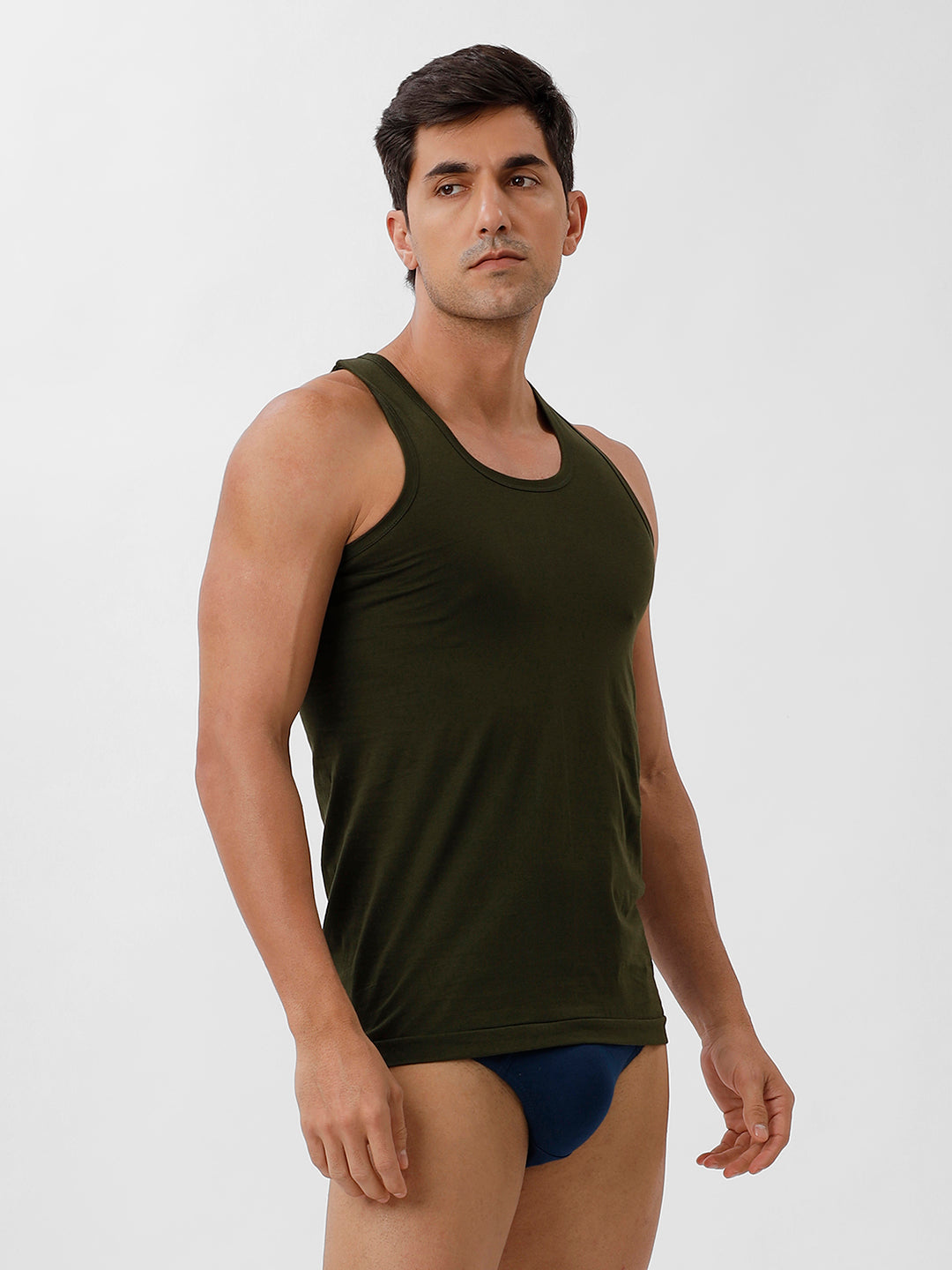 Men Green Vest & SP Blue Outer Elastic Brief Combo