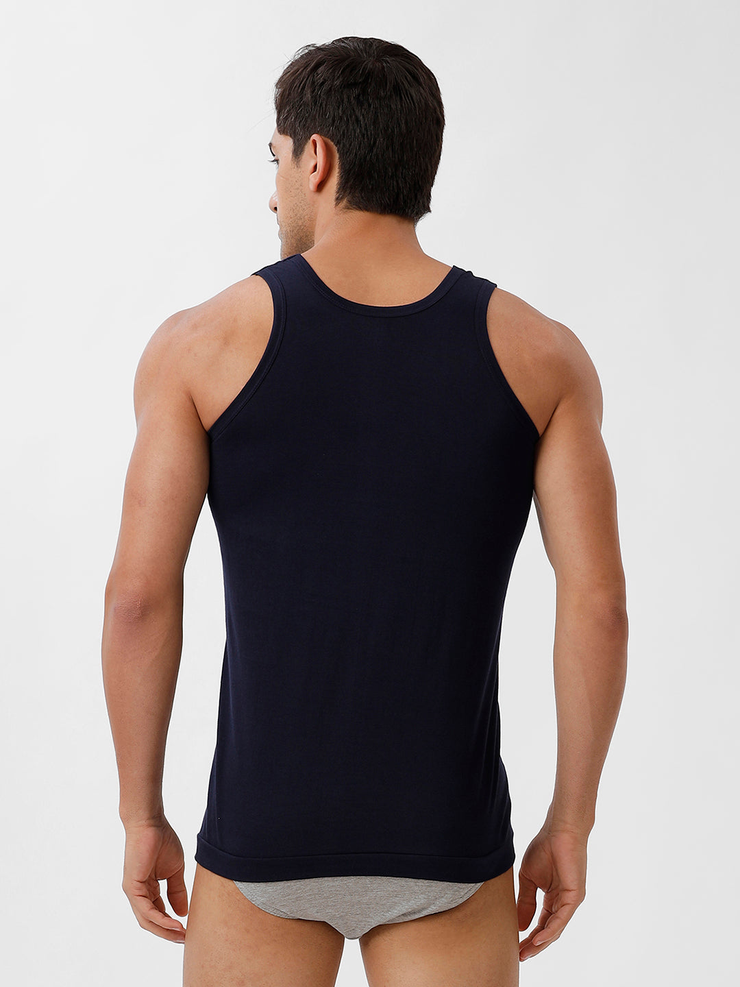 Men Navy Vest & Grey Melange Outer Elastic Brief Combo