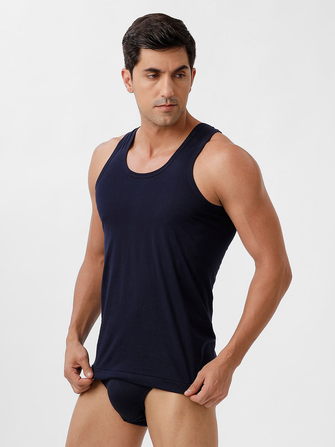 Men Vest & Inner Elastic Brief Combo Navy