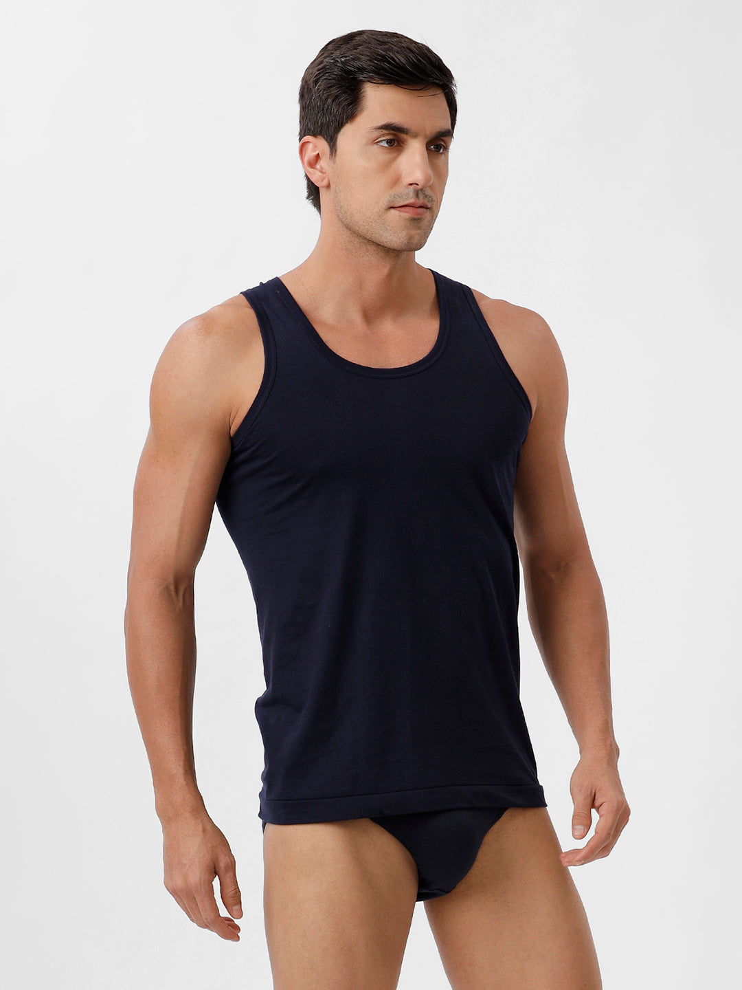 Men Vest & Inner Elastic Brief Combo Navy