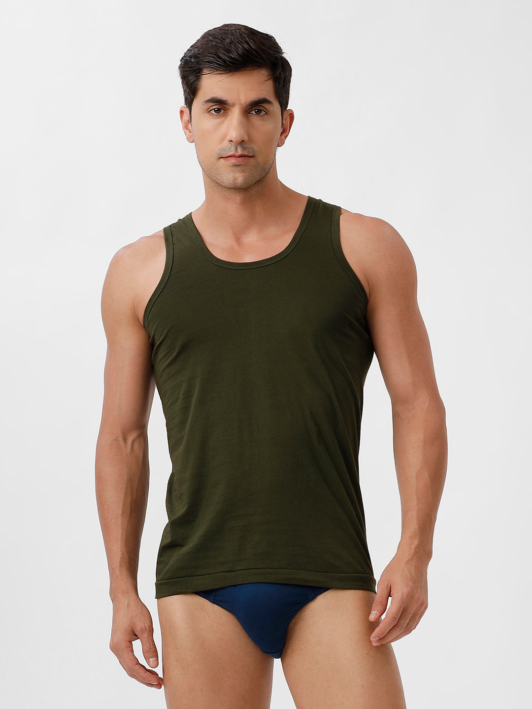 Men Green Vest & SP Blue Inner Elastic Brief Combo