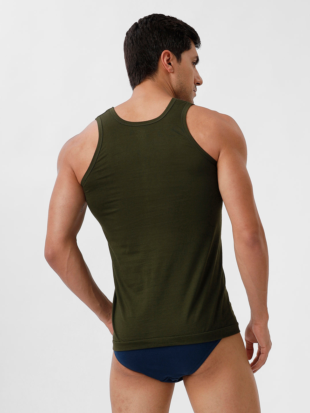 Men Green Vest & SP Blue Inner Elastic Brief Combo