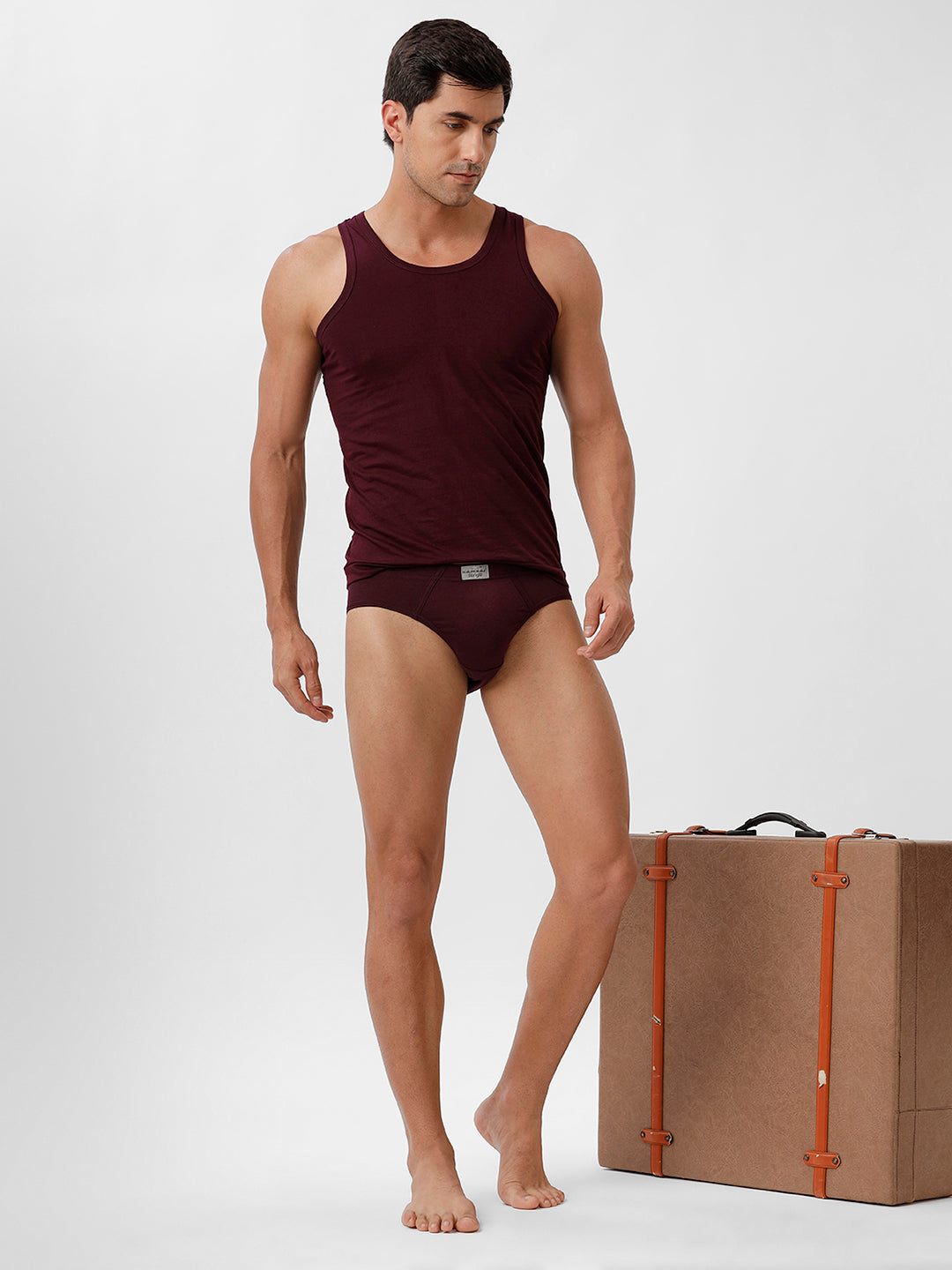 Men Vest & Inner Elastic Brief Combo Grape Wine