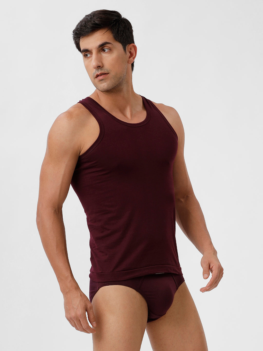 Men Vest & Inner Elastic Brief Combo Grape Wine