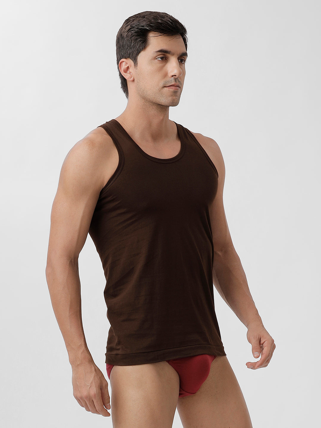 Men Brown Vest & Cherry Inner Elastic Brief Combo