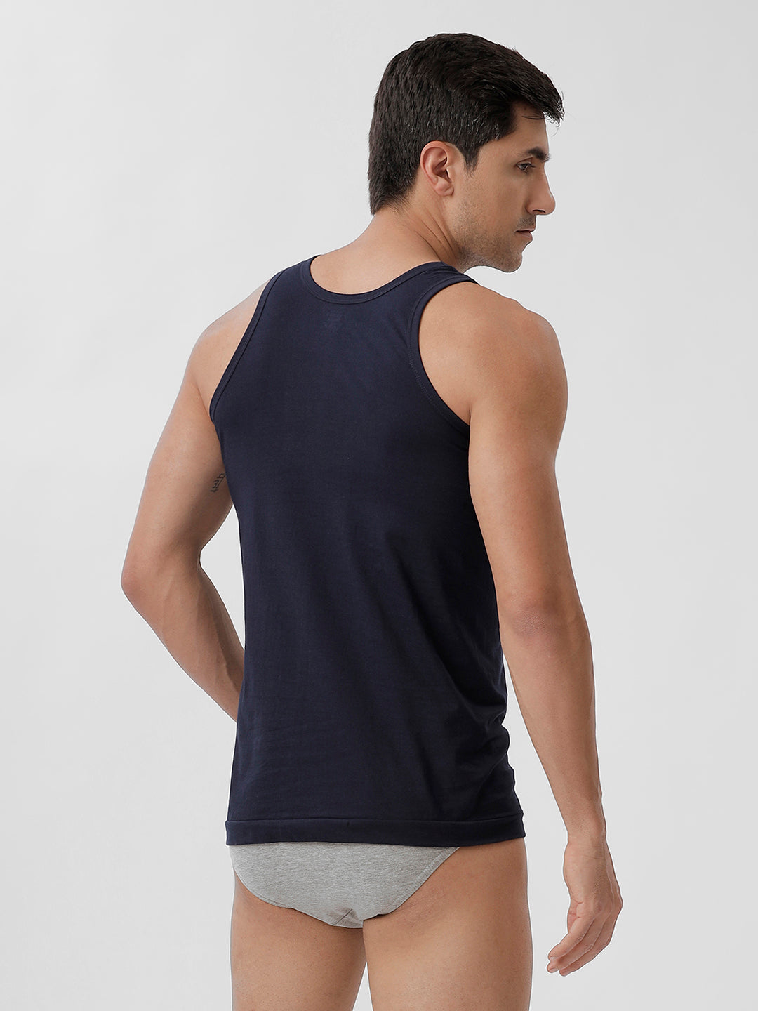 Men Navy Vest & GreyMelange Inner Elastic Brief Combo