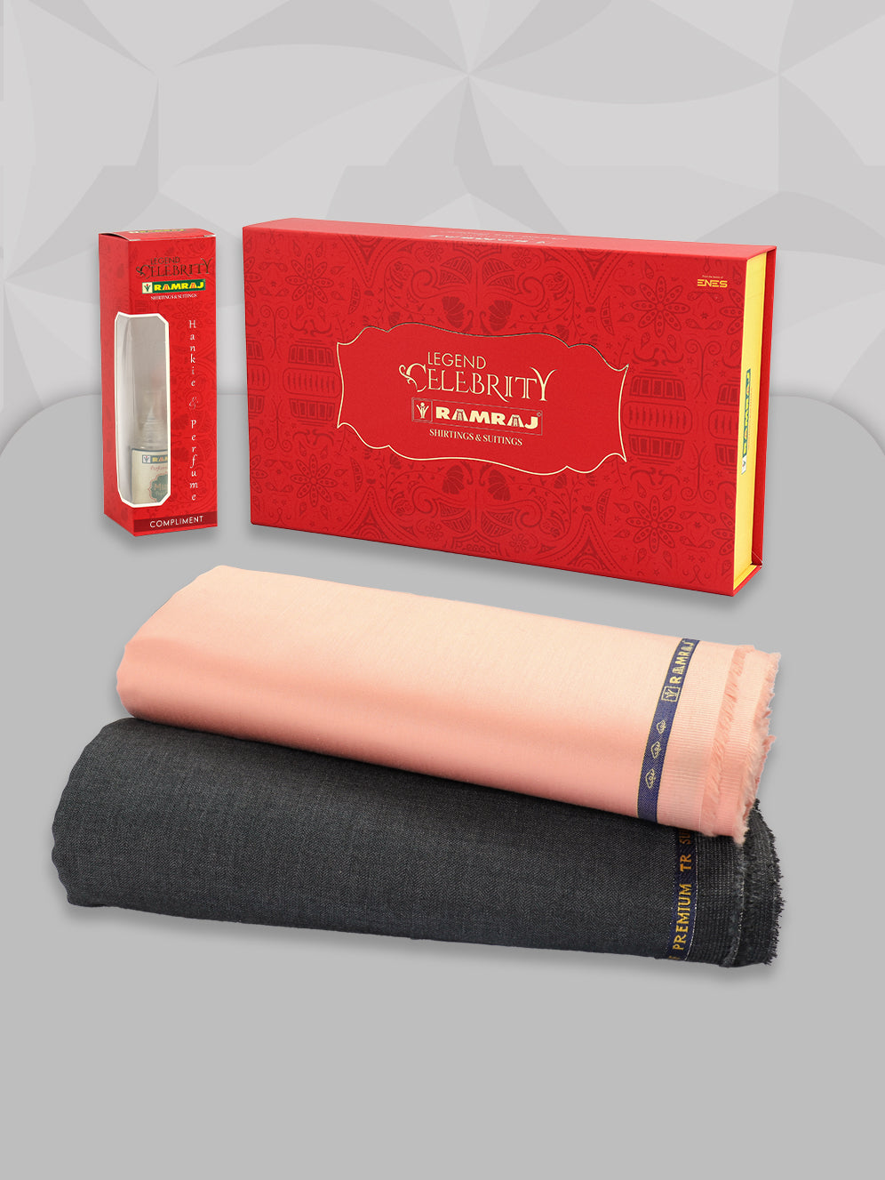 Men 100% Premium Cotton Plain Peach Shirting & Grey Suiting Gift Box LC10