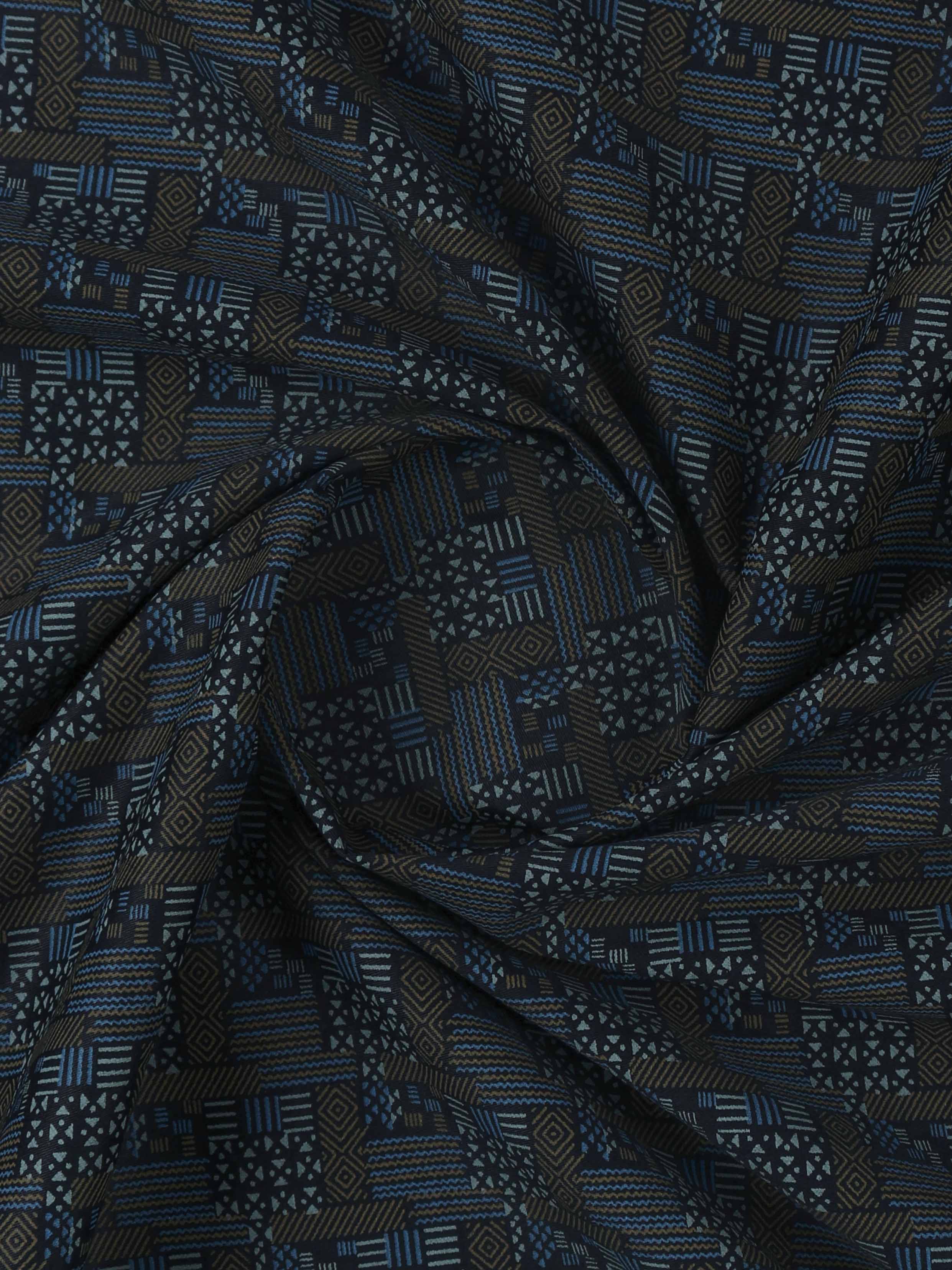 Mens Cotton Rich Oslo Printed Navy Blue Shirt Fabric