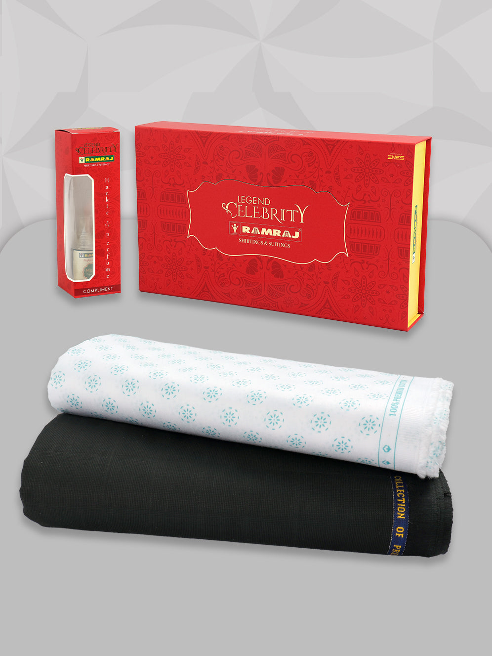 Men 100% Premium Cotton Printed White Shirting & Black Suiting Gift Box LC11