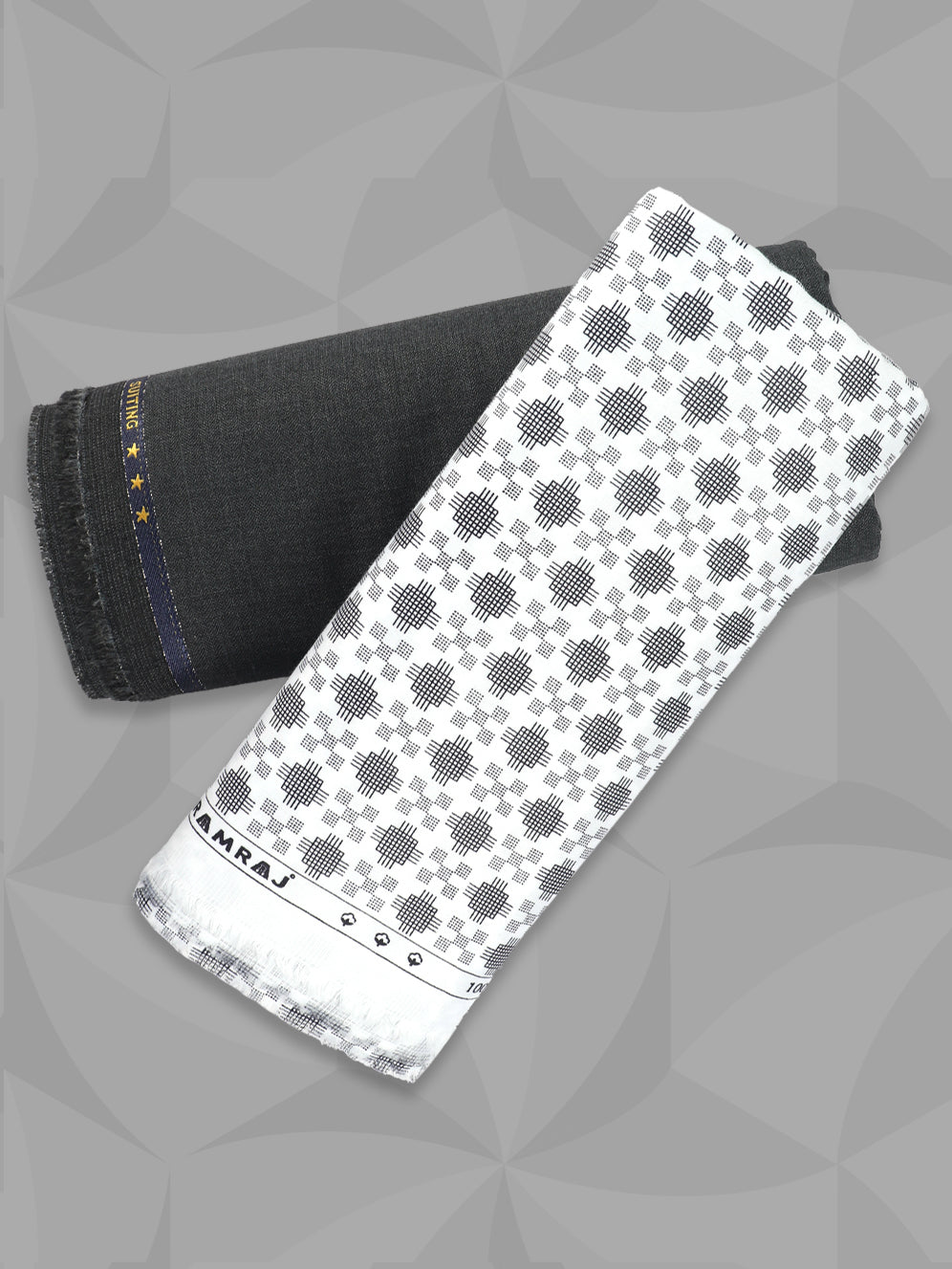 Men 100% Premium Cotton Printed White Shirting & Dark Grey Suiting Gift Box LC15